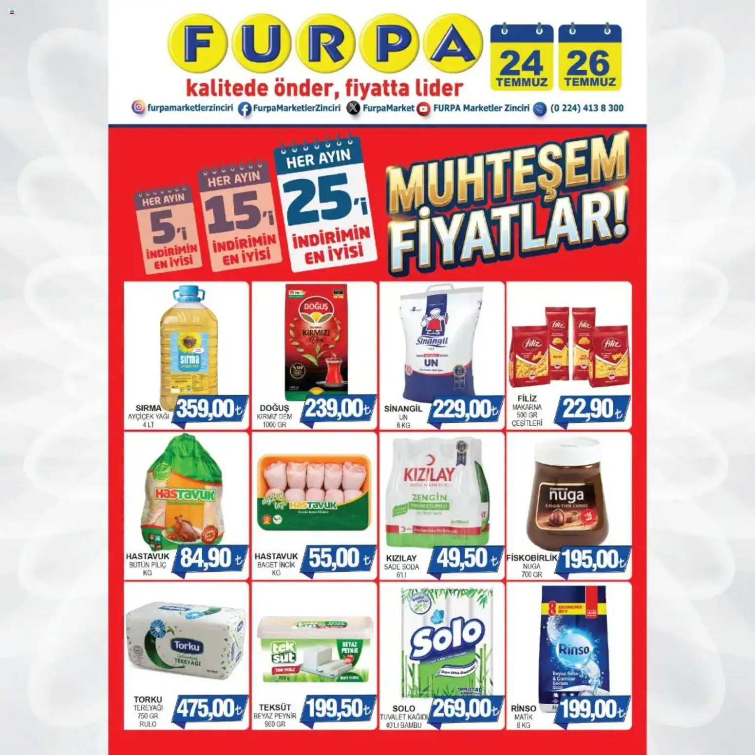 Furpa - Katalog Muhteşem Fiyatlar - 24 Temmuz 2026 tarihinden itibaren geçerlidir | Sayfa: 1 | Ürünler: Tuvalet, Makarna, Piliç, Tuvalet kağıdı