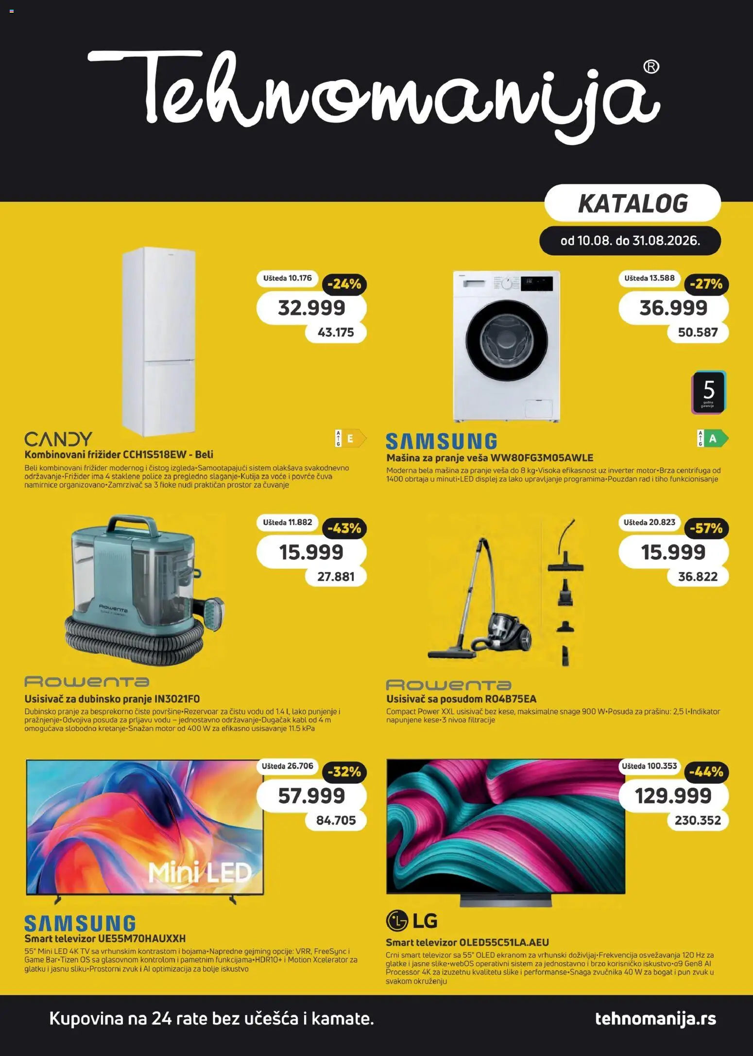 Tehnomanija katalog - važi od 10.08.2026 | Strana: 1 | Proizvode: Led, Namirnice, Mašina za pranje veša, Kombinovani frižider