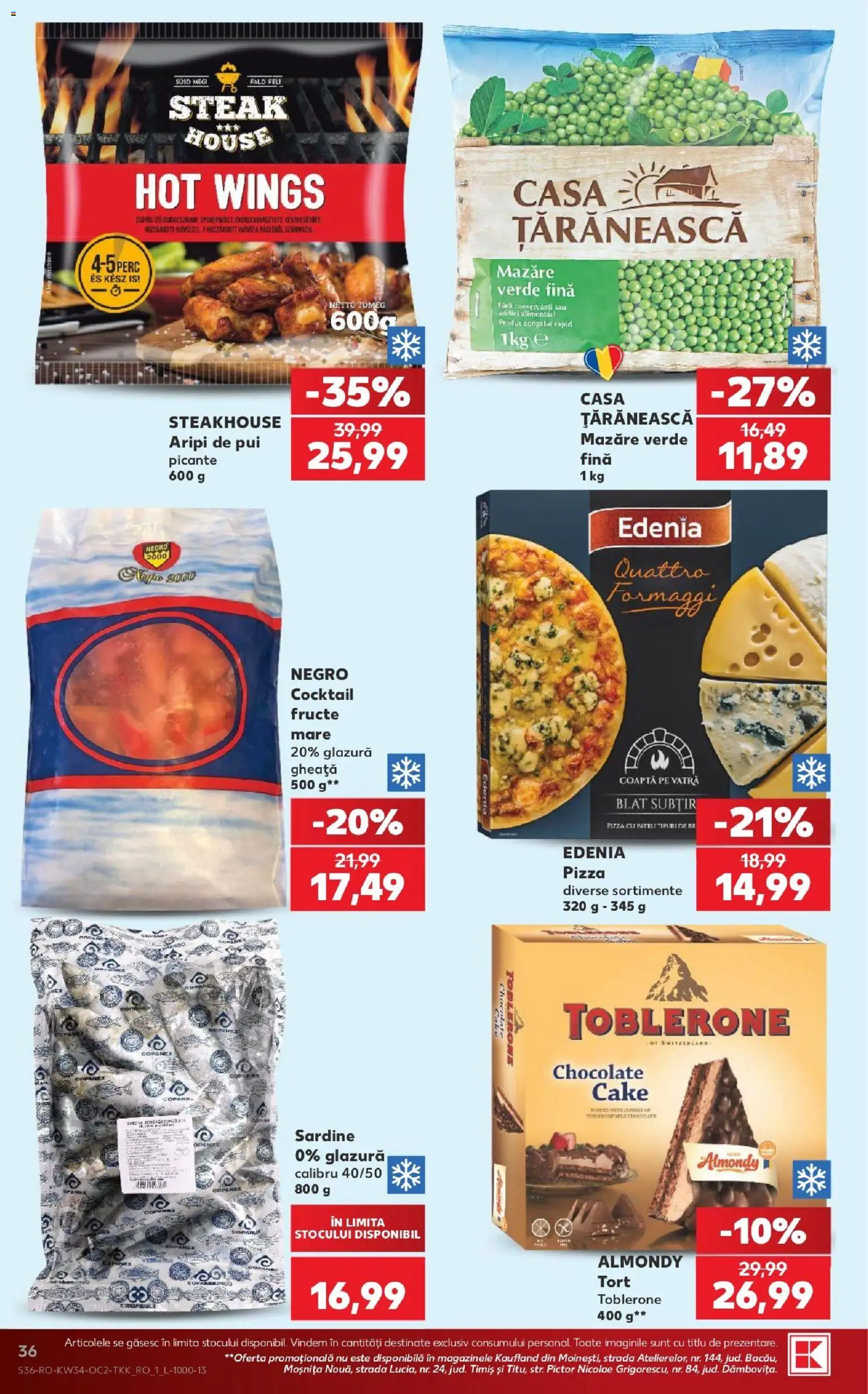 Noul catalog Kaufland – valabil de la 19.08.2026 | Pagină: 36 | Produse: Mazăre, Tort, Pizza, Sardine