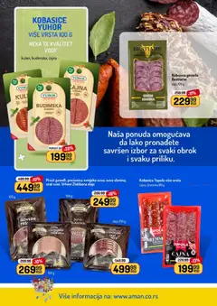 Pršut goveđi, prečenica svinjska suva, suva slanina, vrat suvi, Vrhovi Zlatibora slajs, 100 g - pregled Aman kataloga - važi od 06.07.2026 | Strana: 4 | Proizvode: Govedina, Pršut, Budimska kobasica, Suva svinjska pečenica