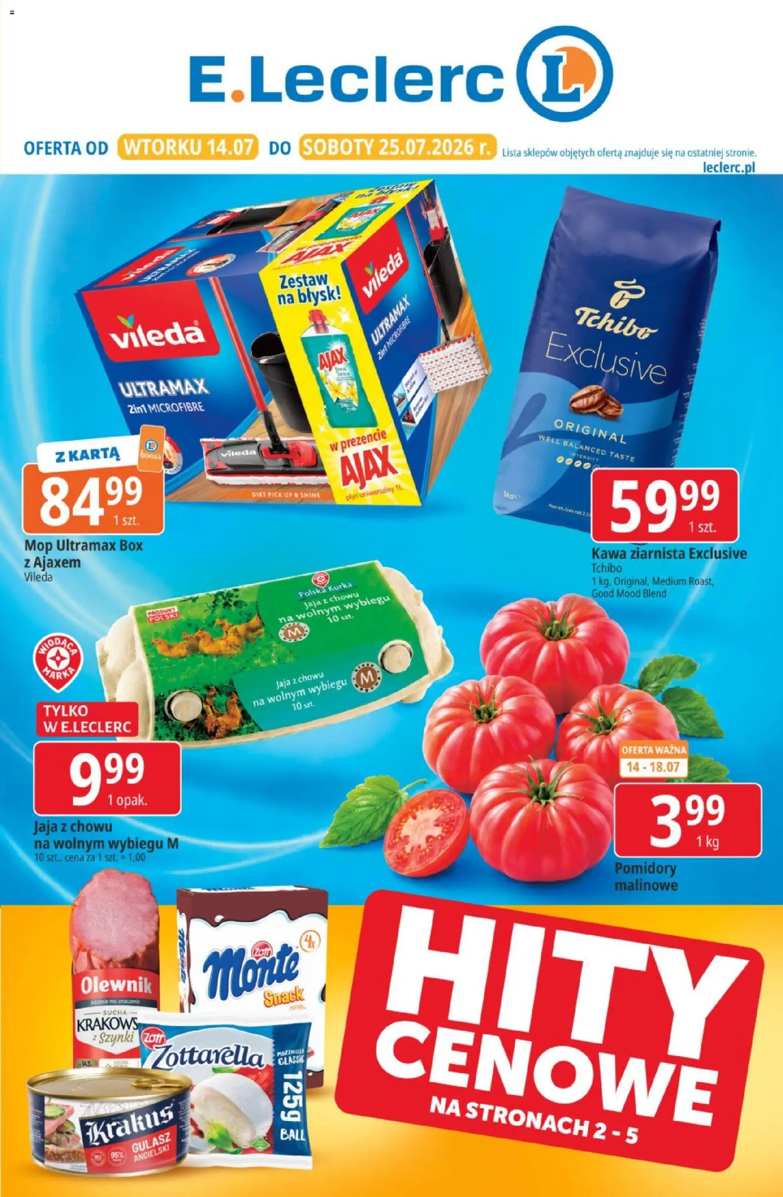 E.Leclerc gazetka od 14.07.2026 | Strona: 1 | Produkty: Karta, Tchibo, Kawa, Jaja