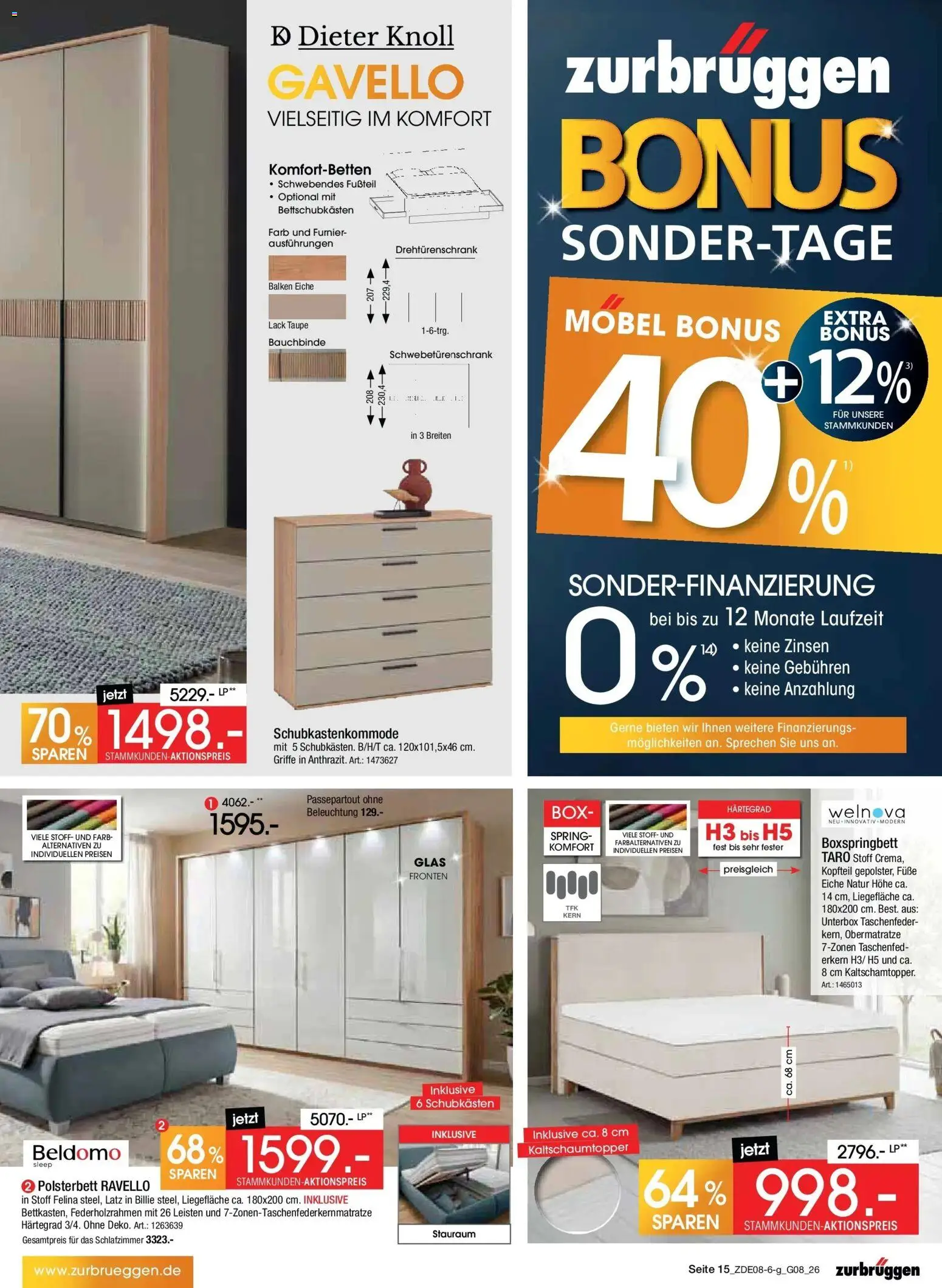 Zurbrüggen - Zurbrüggen: Bonus Sonder-Tage – gültig ab 31.07.2026 | Seite: 15 | Produkte: Schwebetürenschrank, Drehtürenschrank, Polsterbett, Box