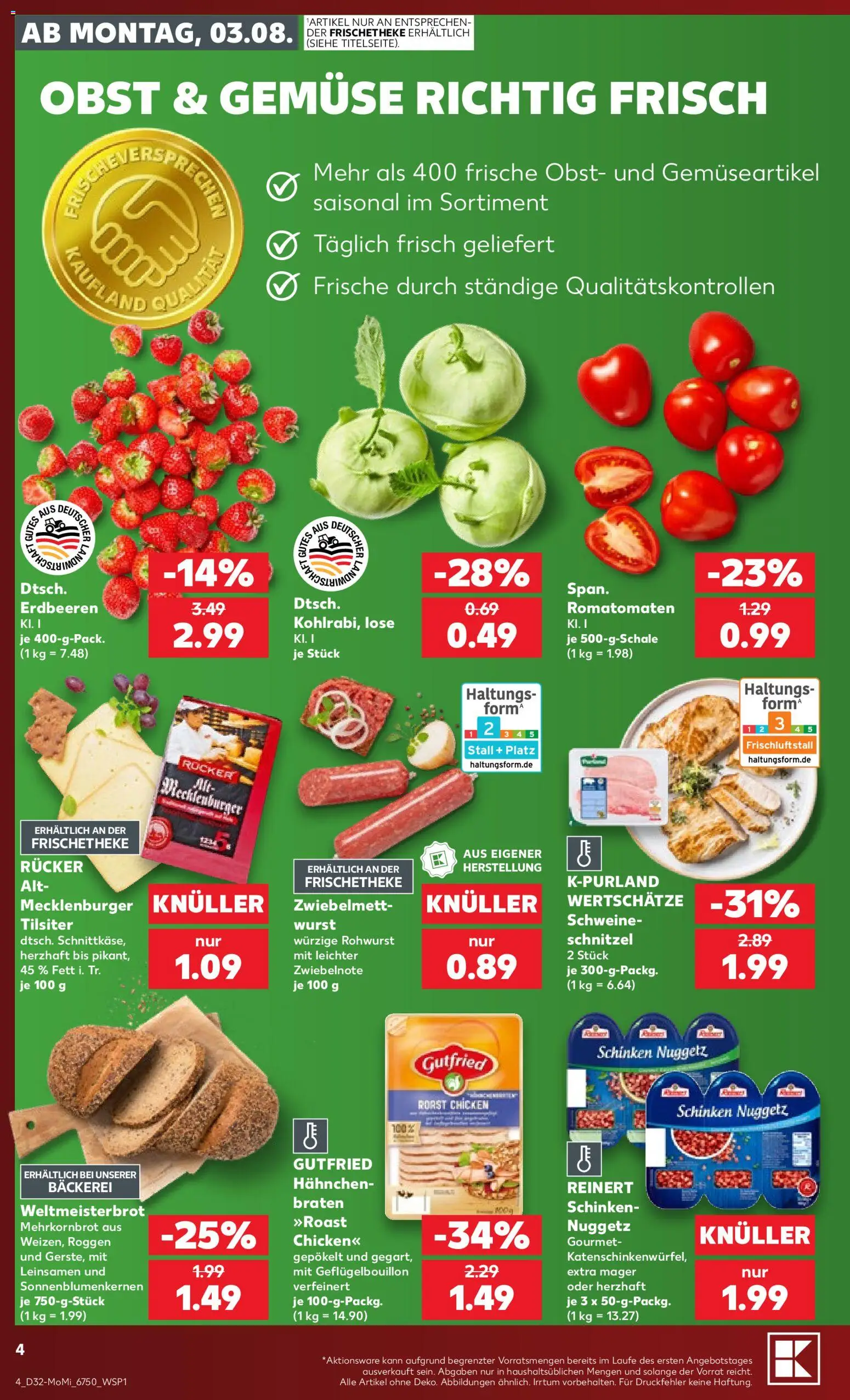 Kaufland Prospekt – gültig ab 03.08.2026 | Seite: 4 | Produkte: Hahnchen, Schnitzel, Gemüse, Obst