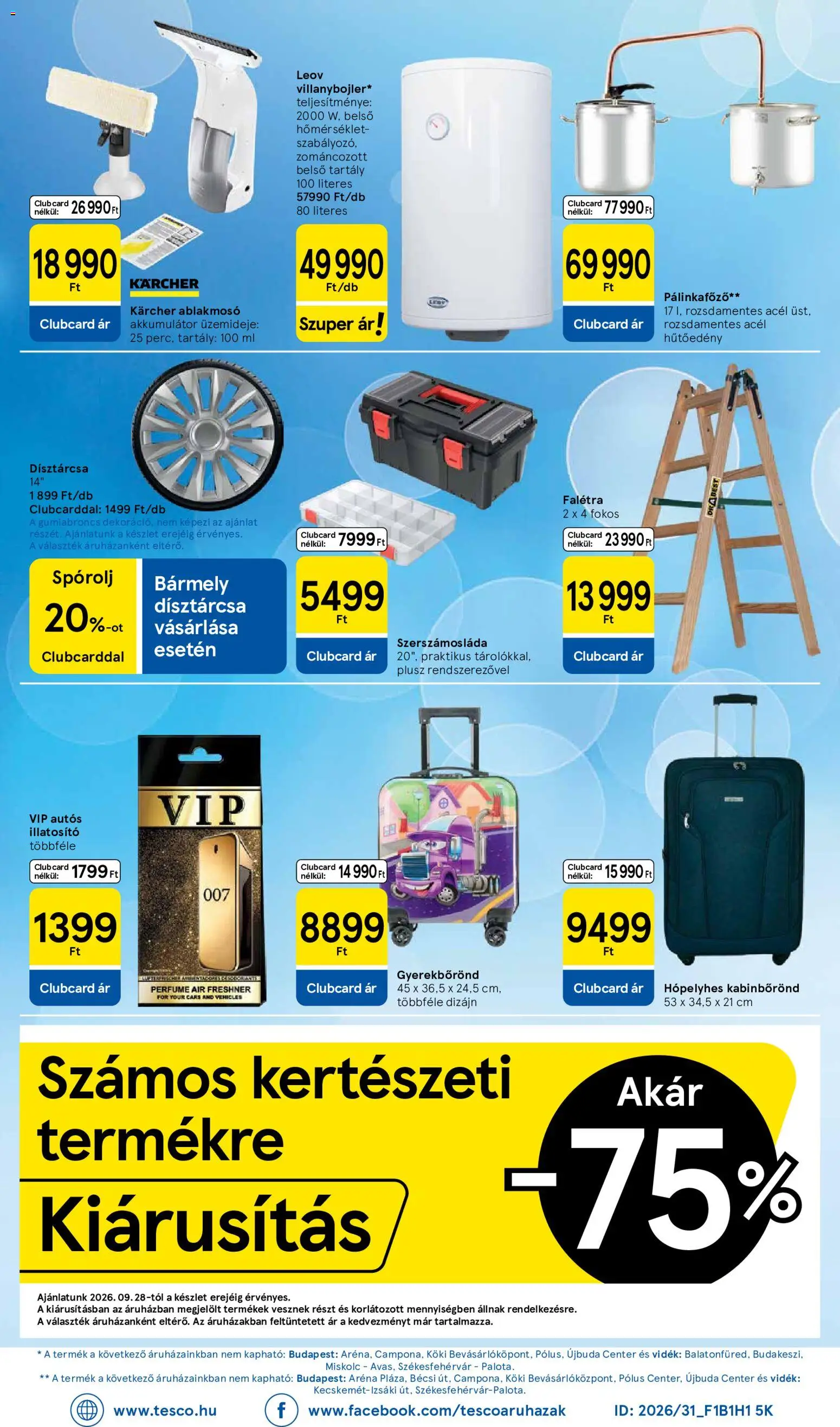 Tesco akciós ujság - amely érvényes a következő dátumtól: 2026.10.01. | Oldal: 30 | Termékek: Pálinkafőző, Akkumulátor, Kärcher, Szerszámosláda