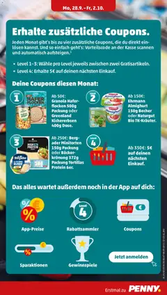 Penny Prospekt ab 28.09.2026 gültig | Seite: 25 | Produkte: Tortillas, Ehrmann almighurt, Flocken, Erbsen