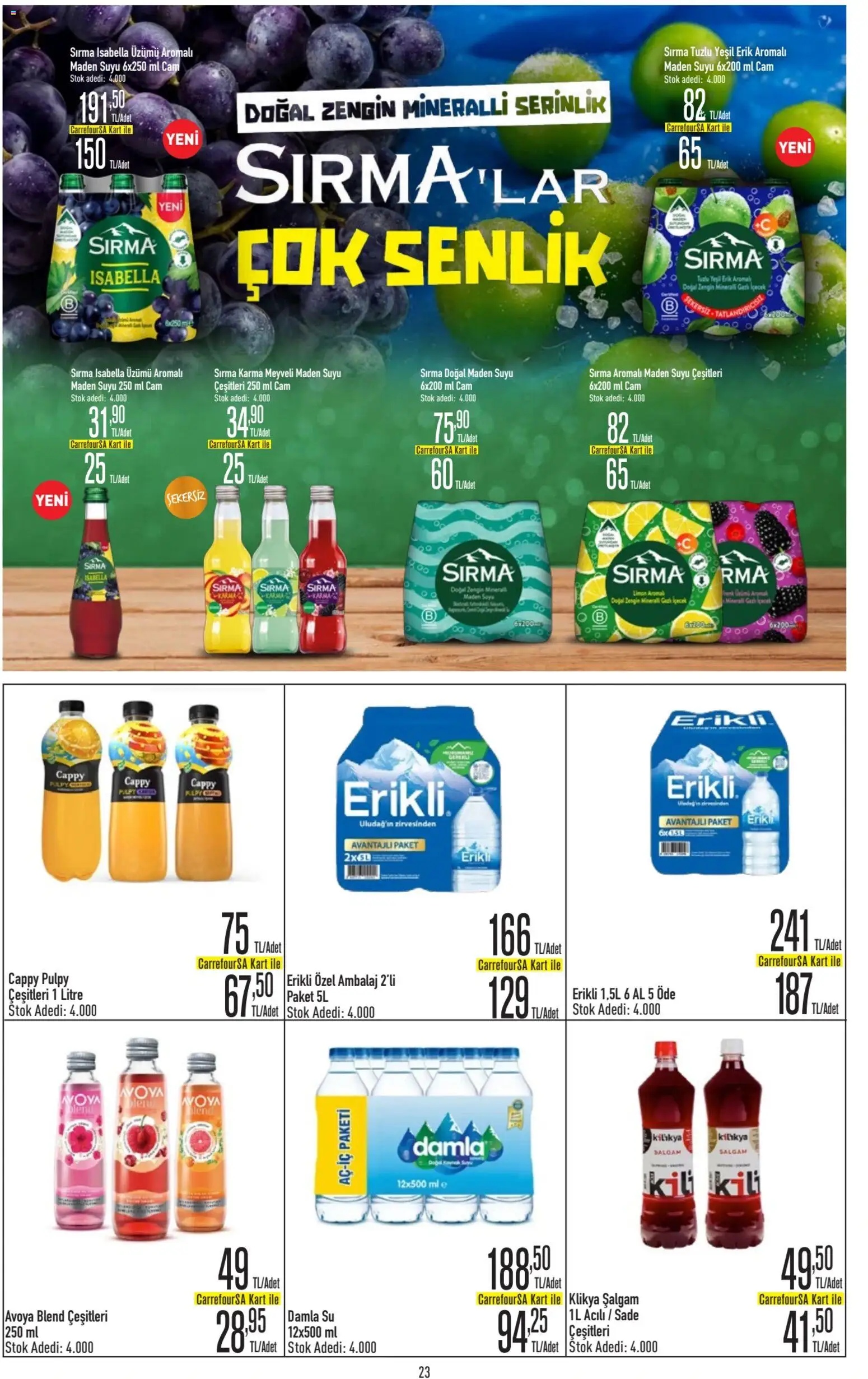 CarrefourSA Katalog - 09 Temmuz 2026 tarihinden itibaren geçerlidir | Sayfa: 23 | Ürünler: Şalgam, Su, Limon, Maden suyu