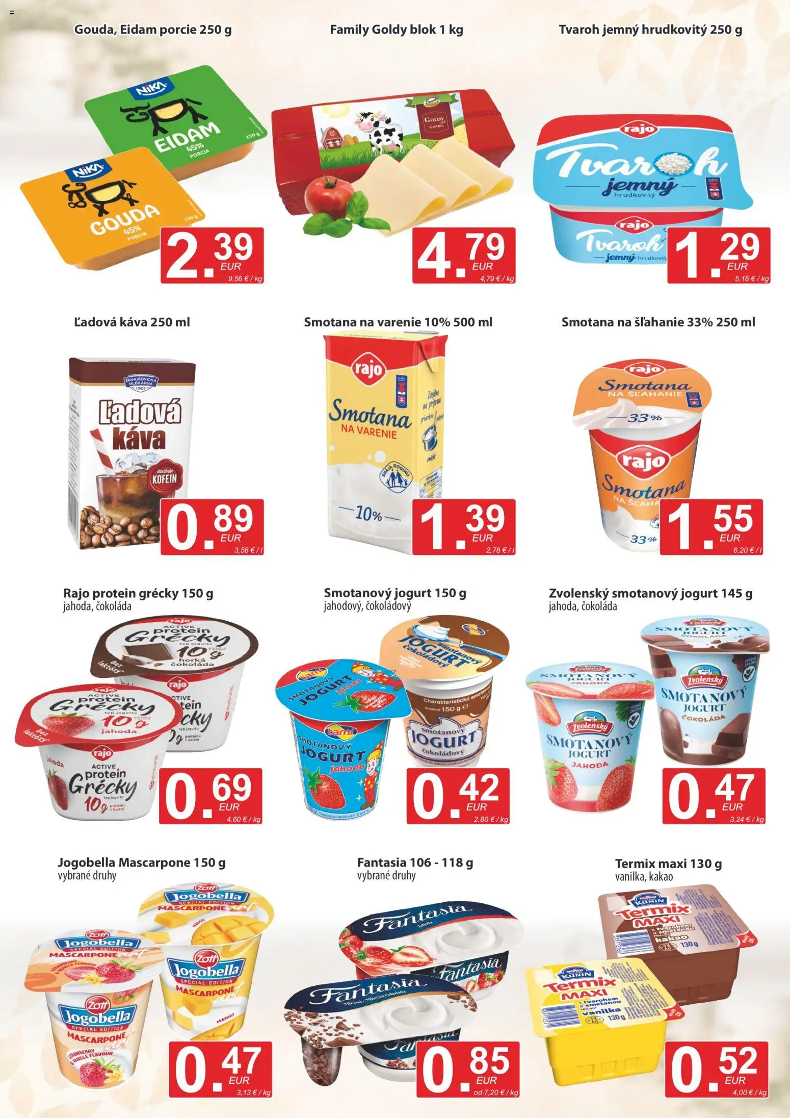 Nové CBA Verex akcie – leták je platný od 20.08.2026 | Strana: 5 | Produkty: Eidam, Smotana na varenie, Mascarpone, Kakao