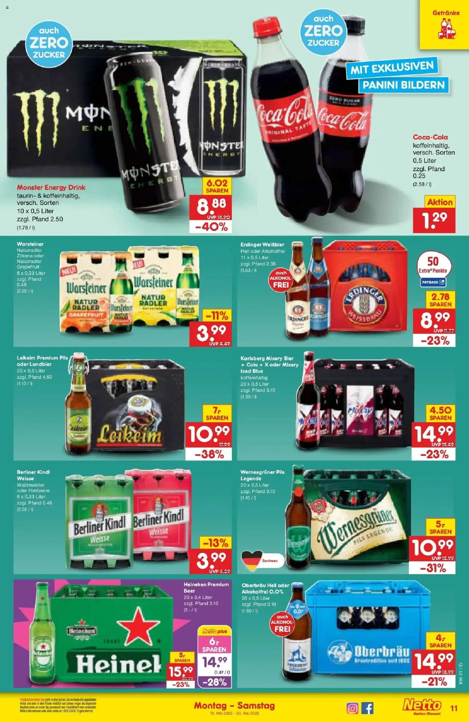 Netto Marken-Discount Prospekt Nordhausen	 – gültig ab 17.05.2026 | Seite: 11 | Produkte: Coca cola, Weißbier, Heineken, Mixery