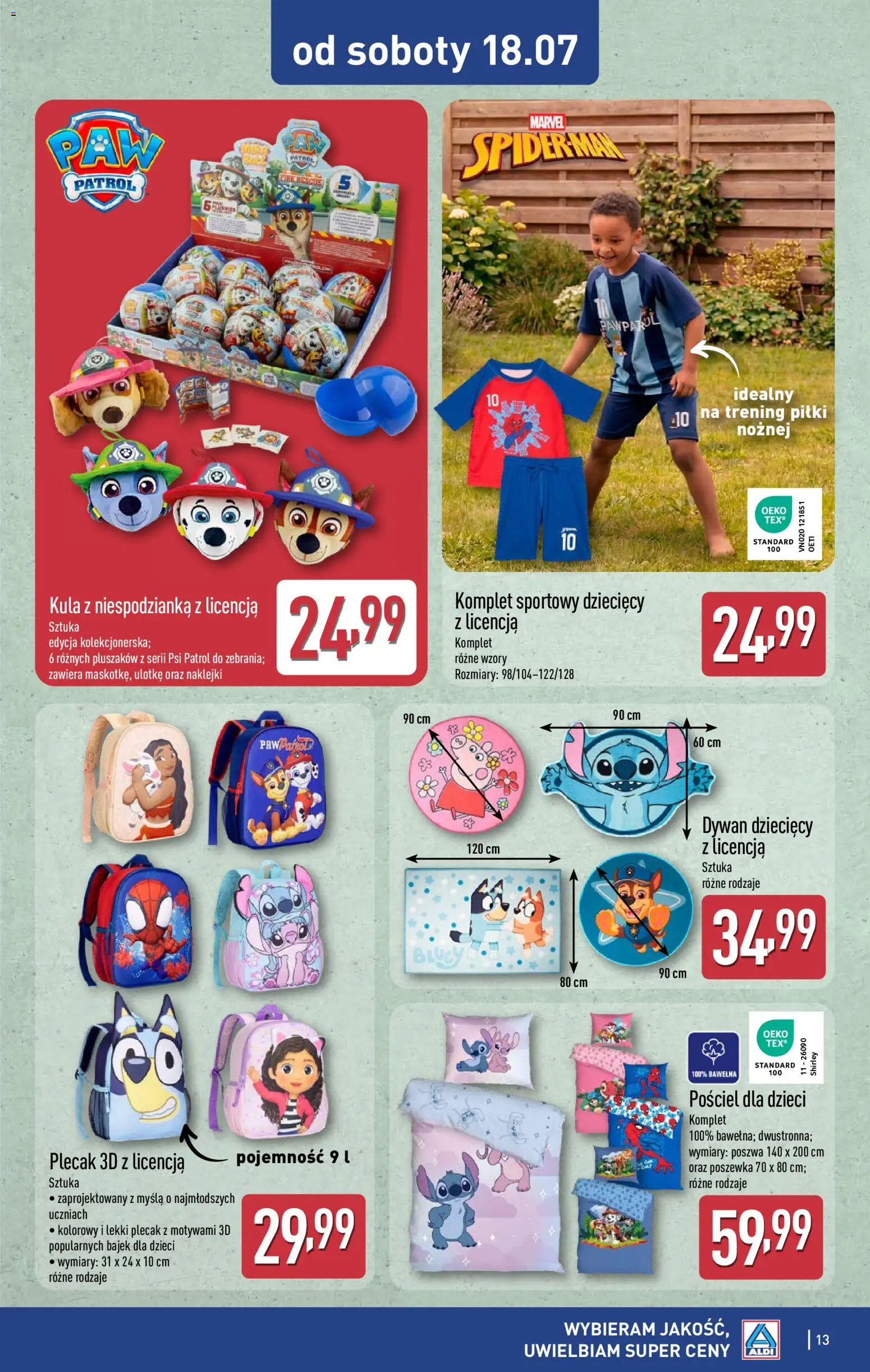 Aldi gazetka - Hity od Środy i od Soboty od 15.07.2026 | Strona: 13 | Produkty: Pościel, Plecak, Dywan, Naklejki