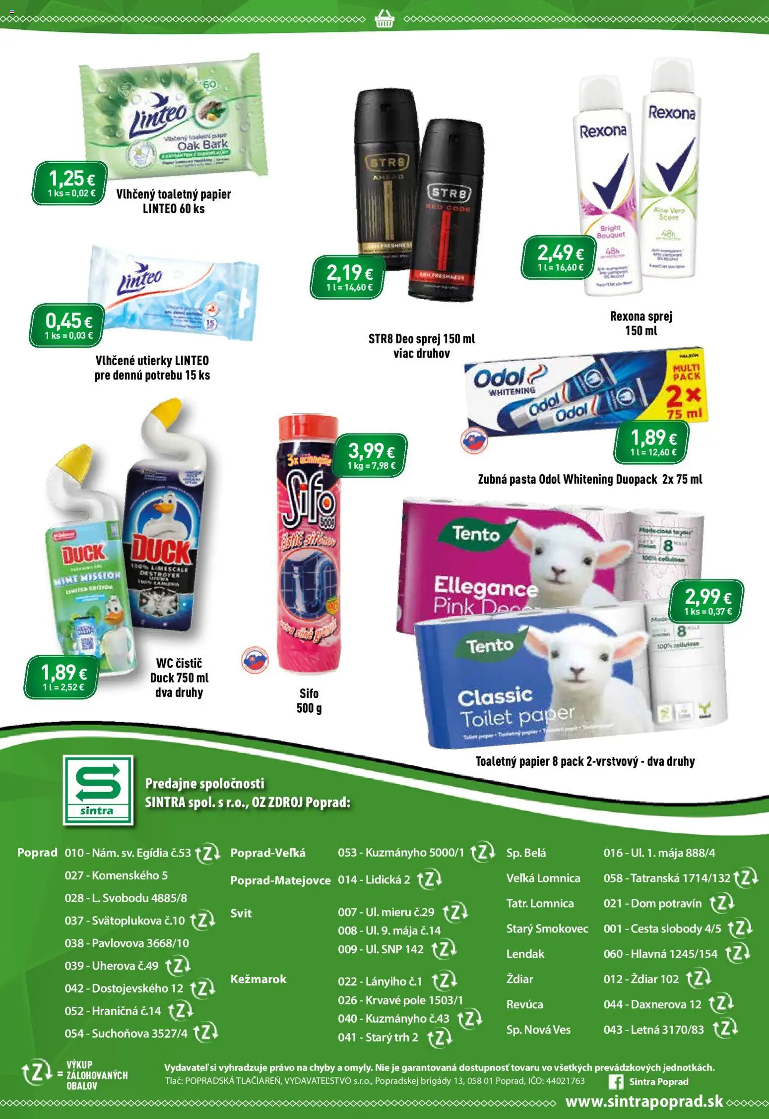 Nové Sintra akcie – leták je platný od 20.08.2026 | Strana: 12 | Produkty: Aloe Vera, Wc, Zubná pasta, Utierky