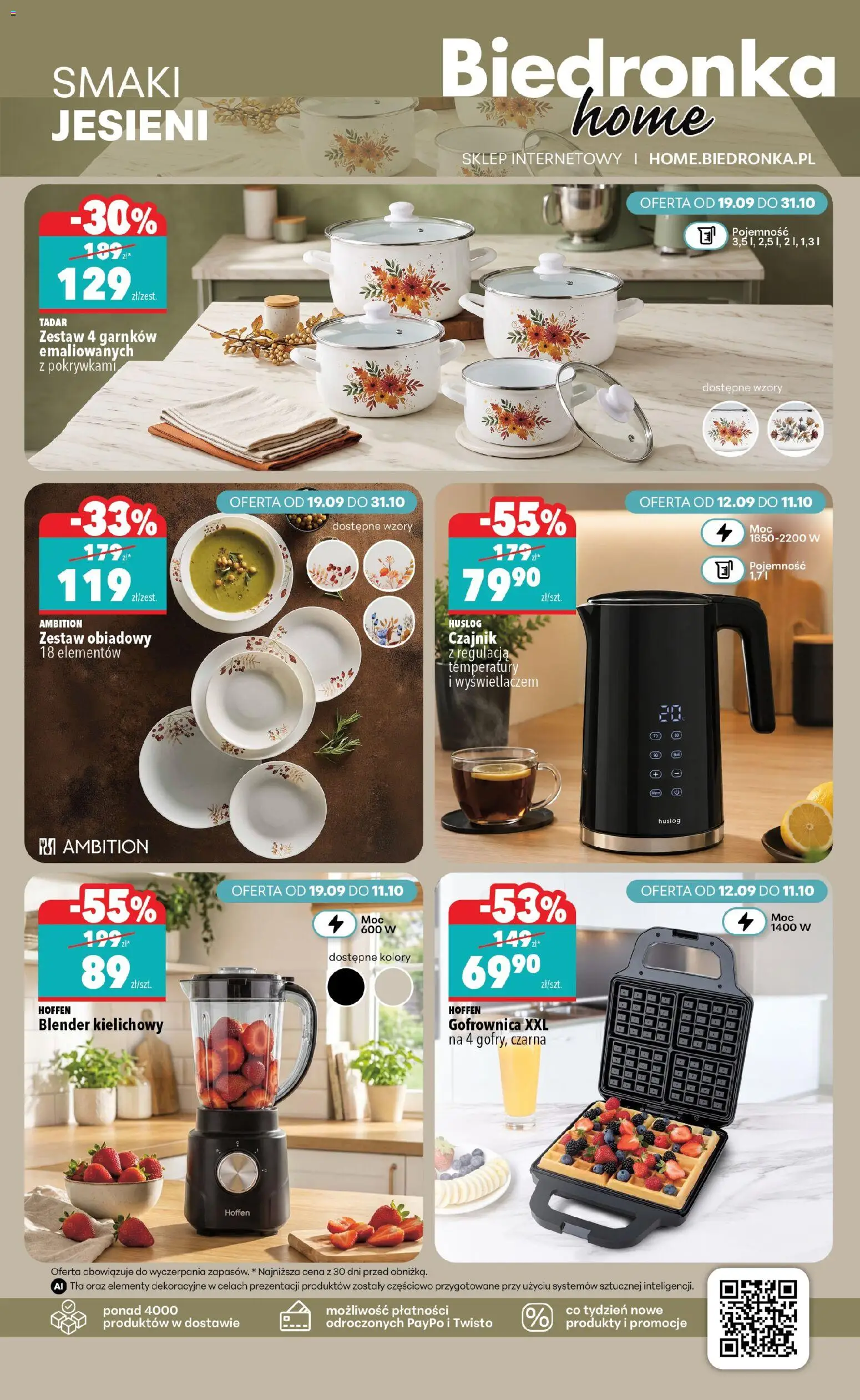 Biedronka gazetka - Home od 19.09.2026 | Strona: 3 | Produkty: Hoffen blender, Czajnik, Gofrownica, Zestaw obiadowy