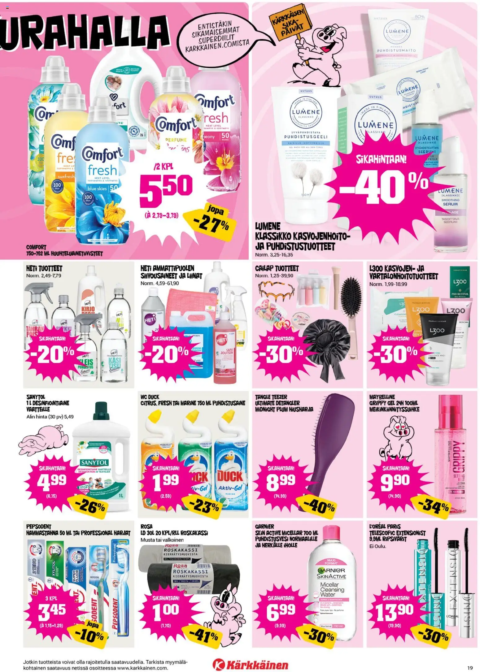 Kärkkäinen tarjoukset – voimassa 30/09/2026 alkaen | Sivu: 19 | Tuotteet: Seerumi, WC, Puhdistusaine, Hiusharja