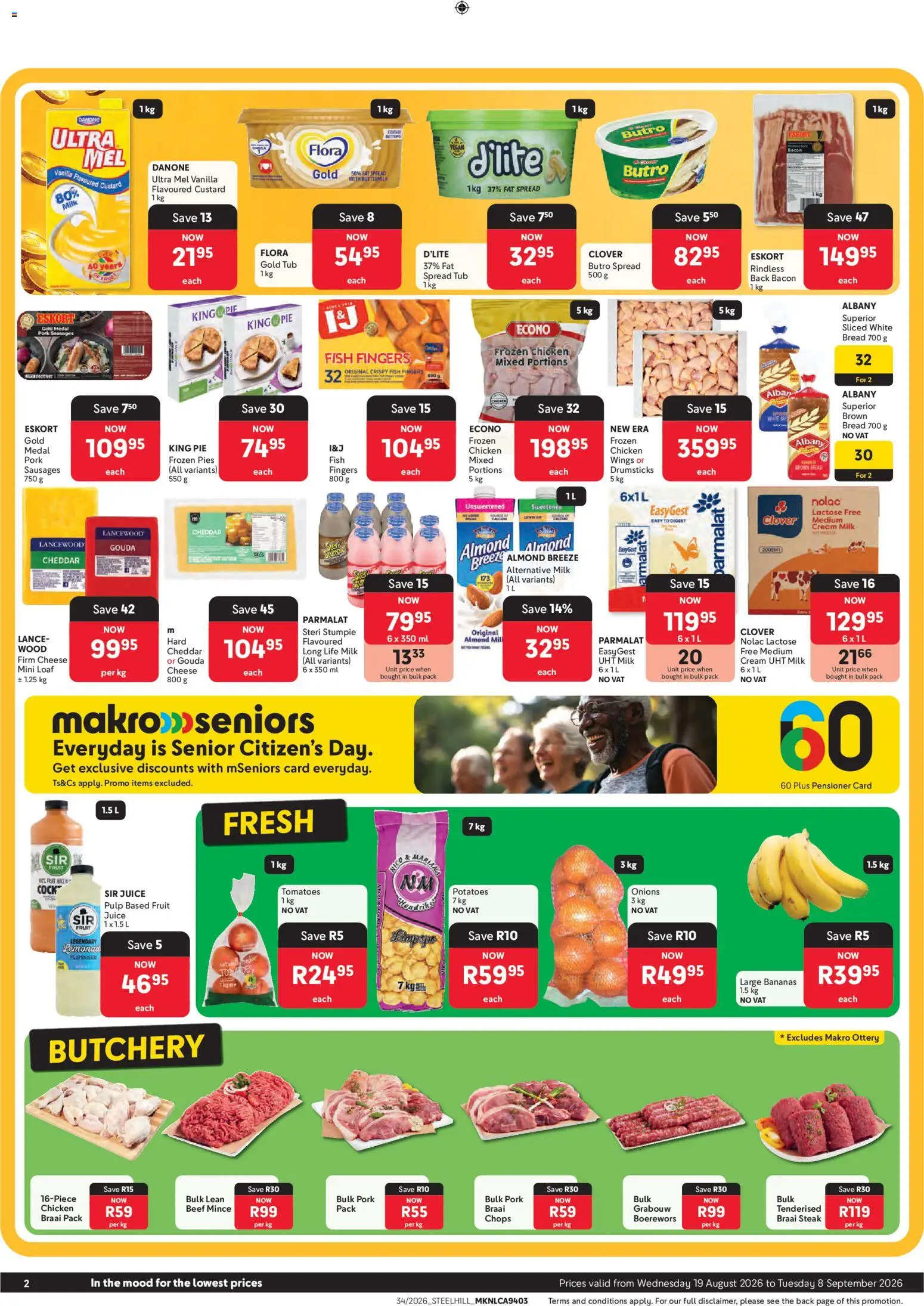 New Makro catalogue – valid from 19/08/2026 | Page: 2 | Products: Bananas, Cheddar, Cream, Sugar