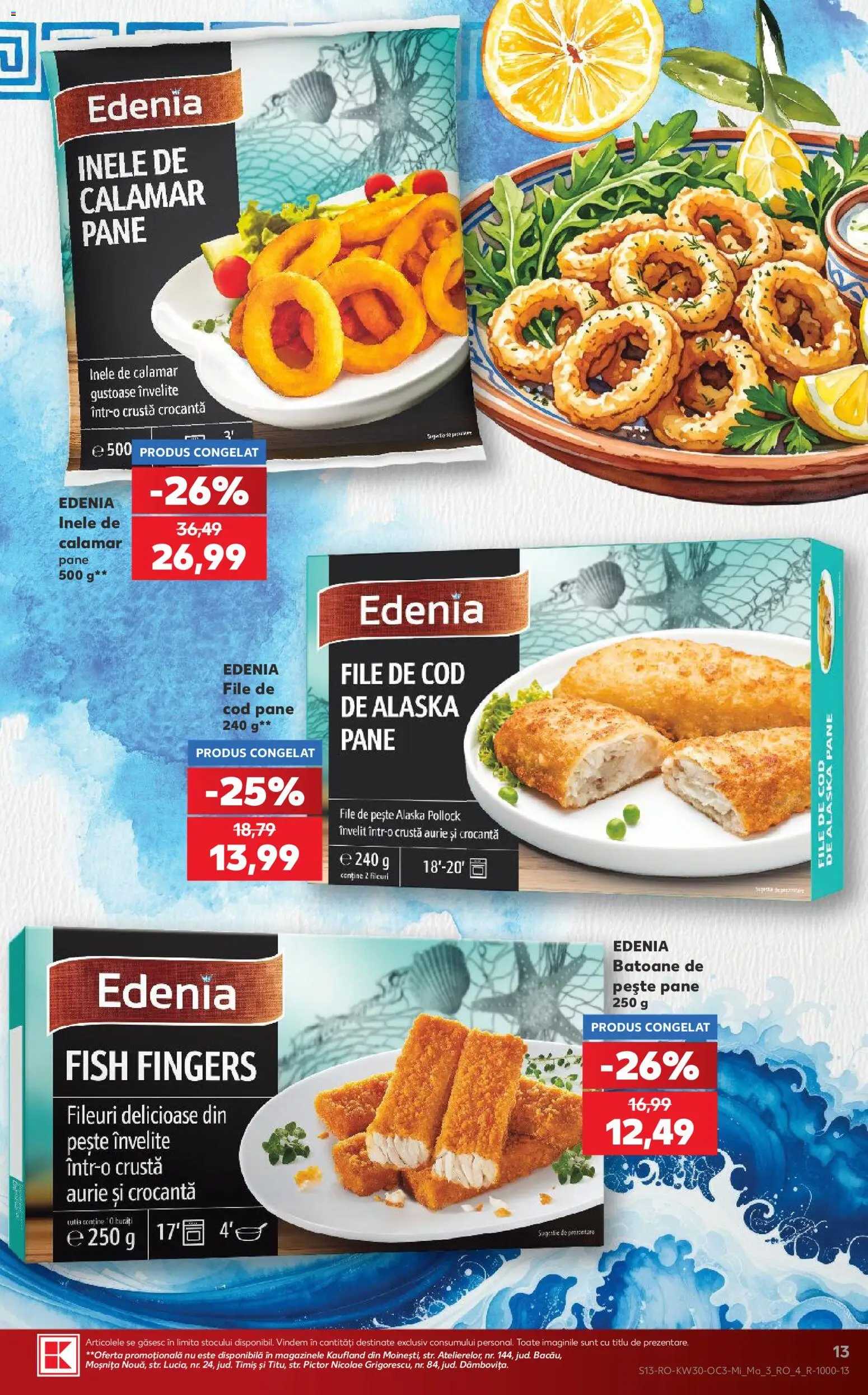 Noul catalog Kaufland – valabil de la 22.07.2026 | Pagină: 13 | Produse: Batoane de peste, File de Cod, Pește