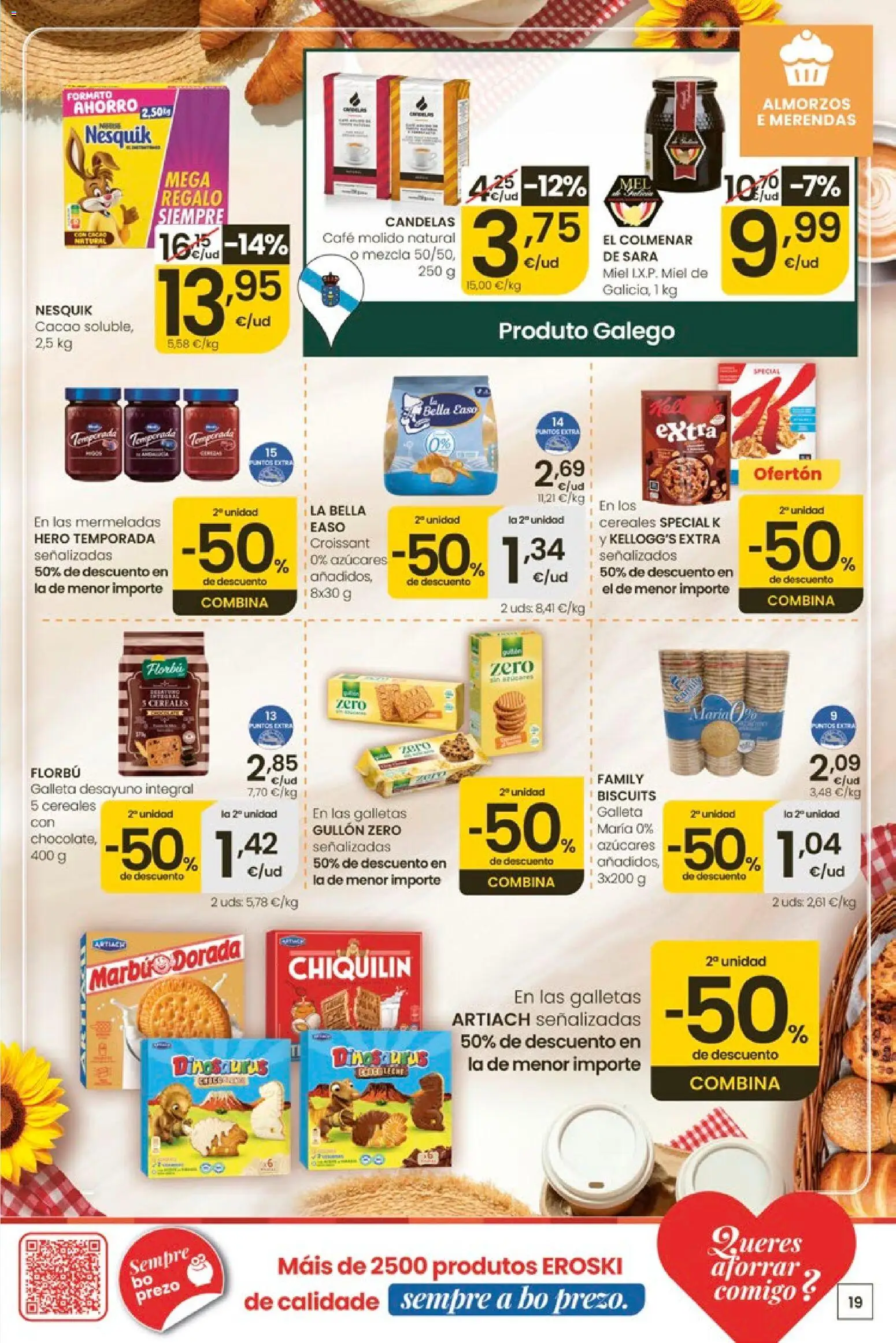 Eroski Ofertóns de verán │ válido desde el 11.06.2026 | Página: 19 | Productos: Café molido, Croissant, Cereales, Φρυγανιές σικάλεως