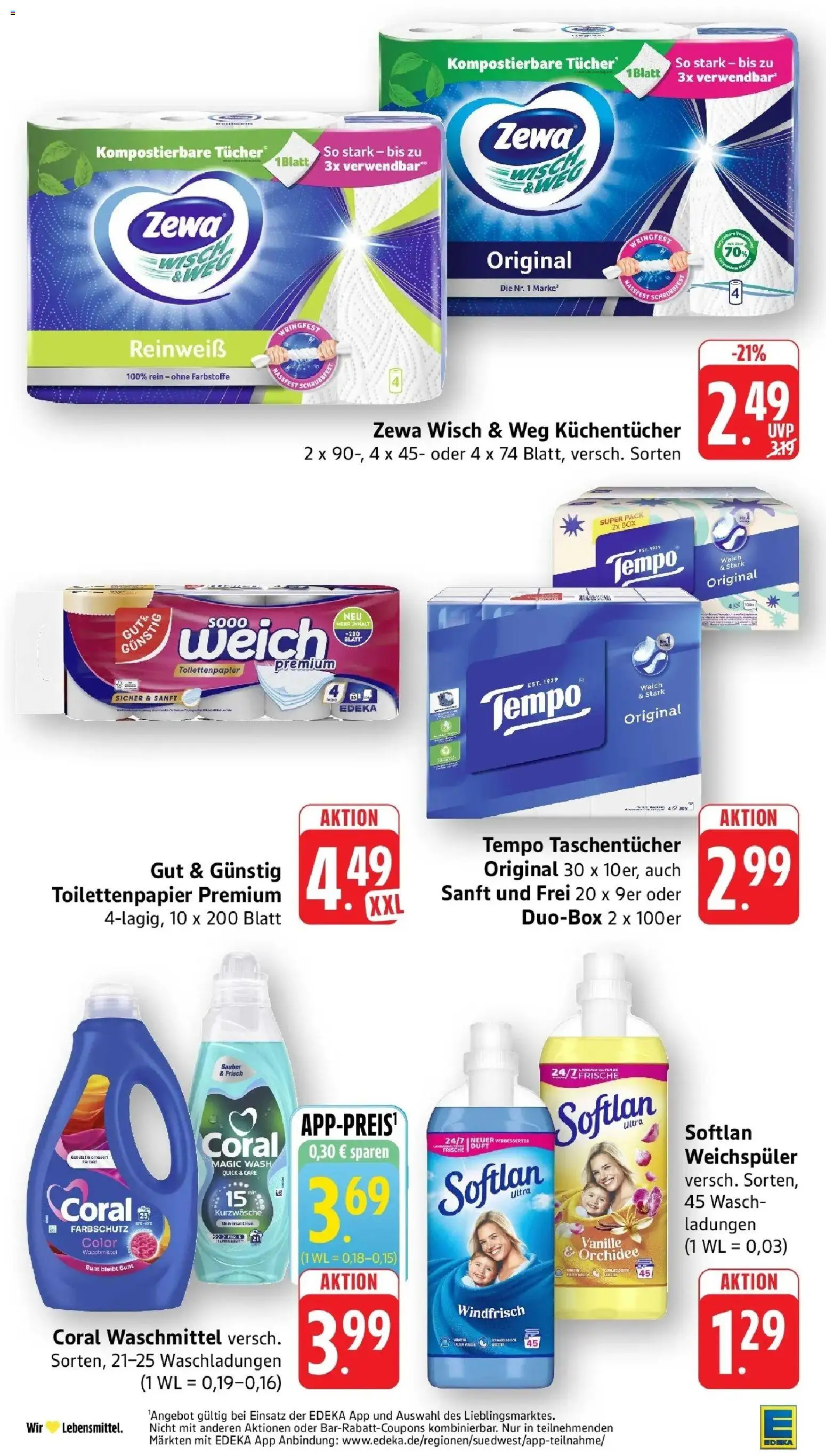 Edeka Prospekt Freiburg (ab 12.10.2026) » Angebote Online | Seite: 40 | Produkte: Taschentücher, Coral waschmittel, Duft, Weichspüler
