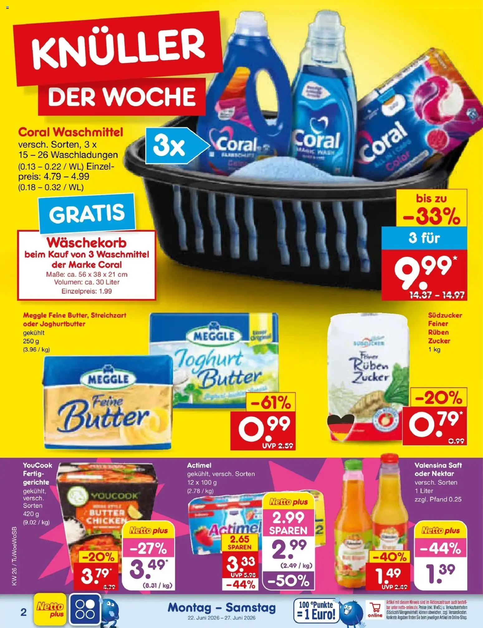 Netto Marken-Discount Prospekt Mannheim – gültig ab 22.06.2026 | Seite: 2 | Produkte: Youcook, Butter, Waschmittel, Saft