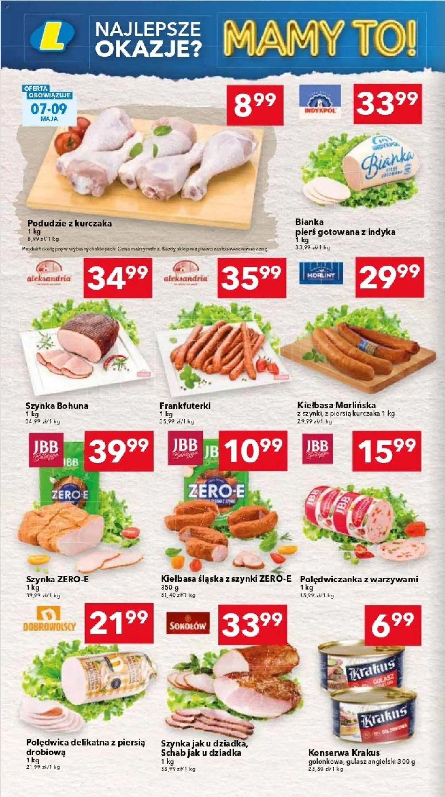 Lewiatan gazetka - Katowice od 07.05.2026 | Strona: 2 | Produkty: Kiełbasa, Podudzie z kurczaka, Szynka, Gulasz