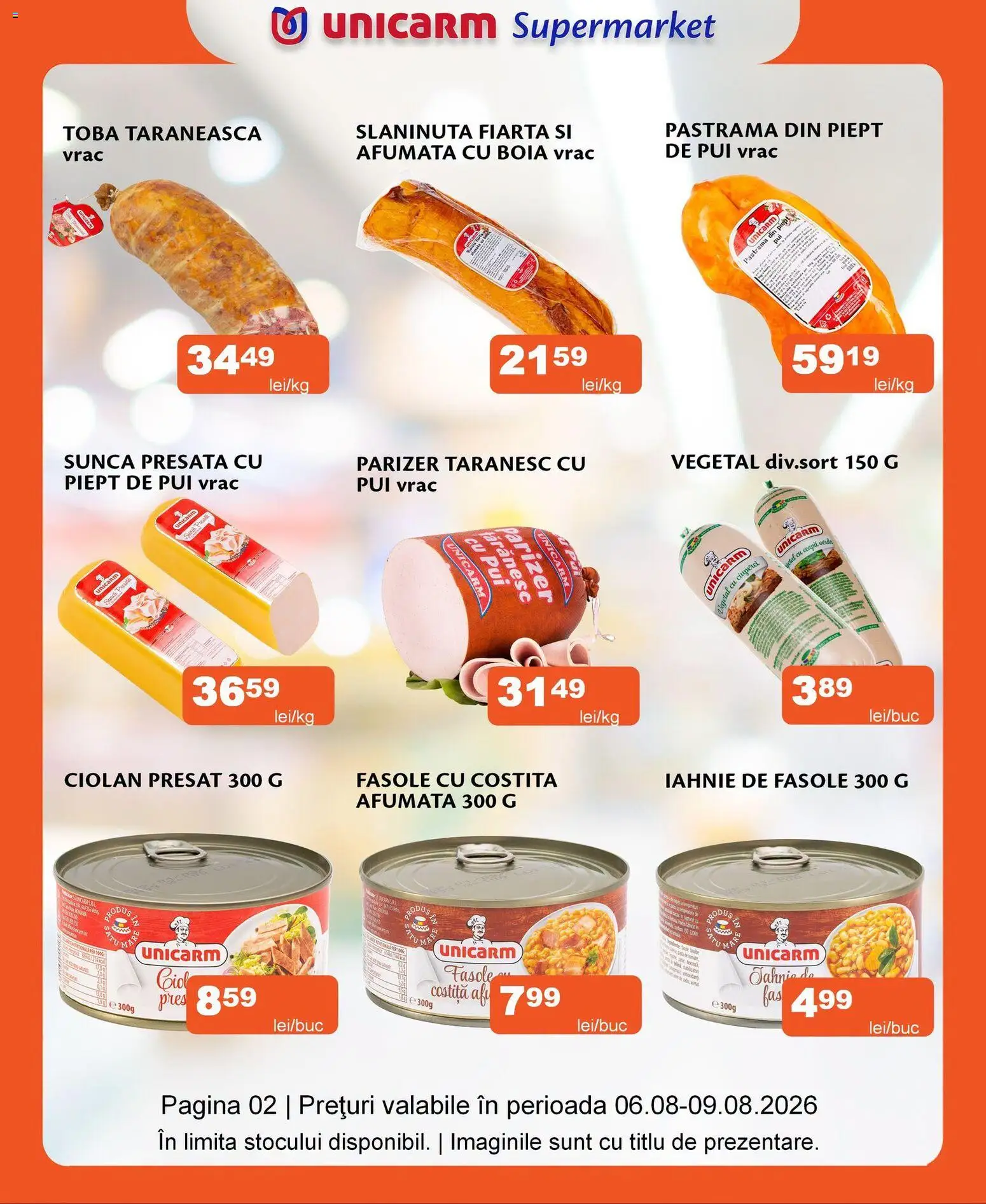 Noul catalog Unicarm – valabil de la 06.08.2026 | Pagină: 2 | Produse: Pui, Șuncă, Parizer, Ceapă