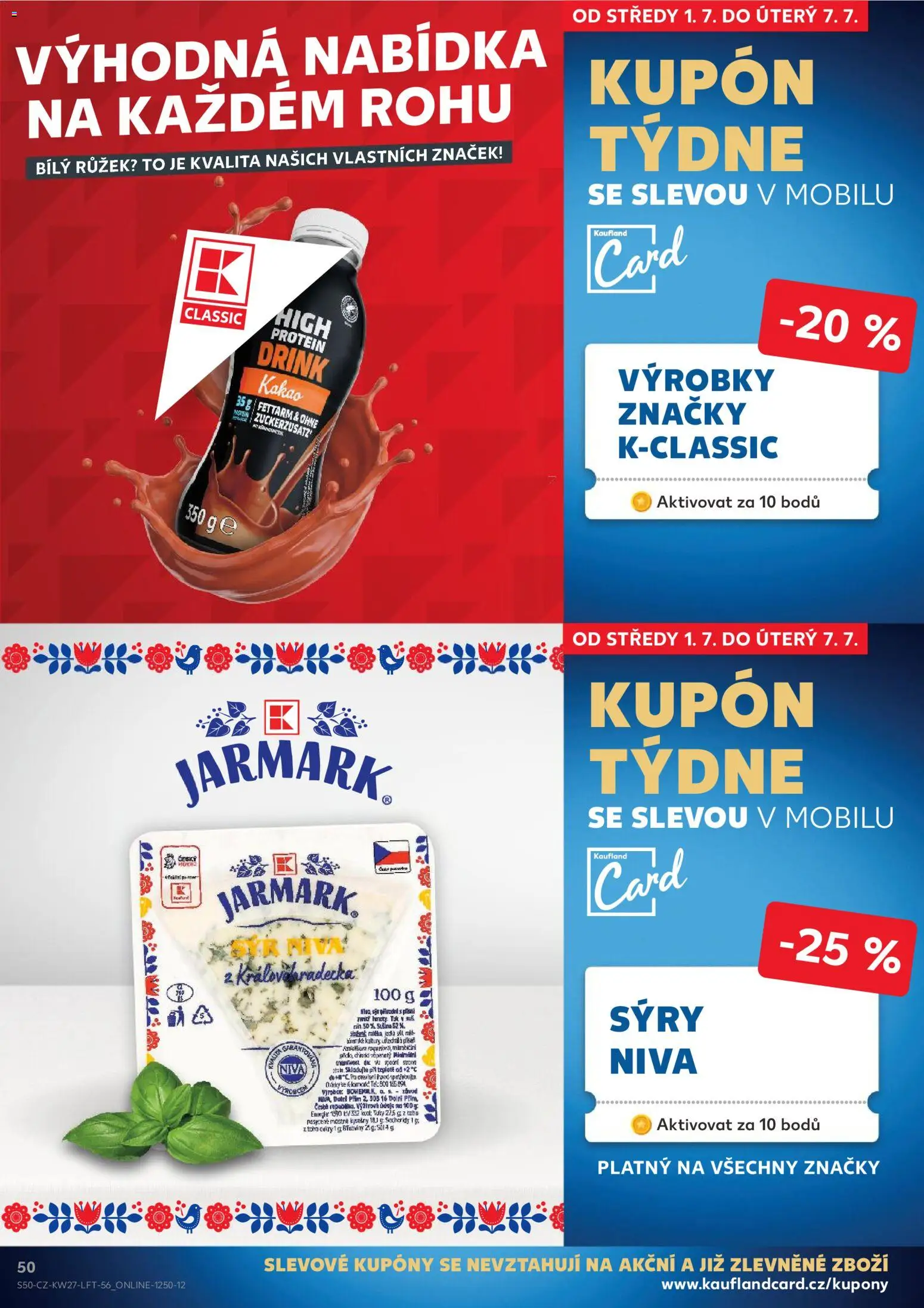 Kaufland leták - Brno od 01.07.2026 | Strana: 50 | Produkty: Protein drink, Kakao, Niva, Protein