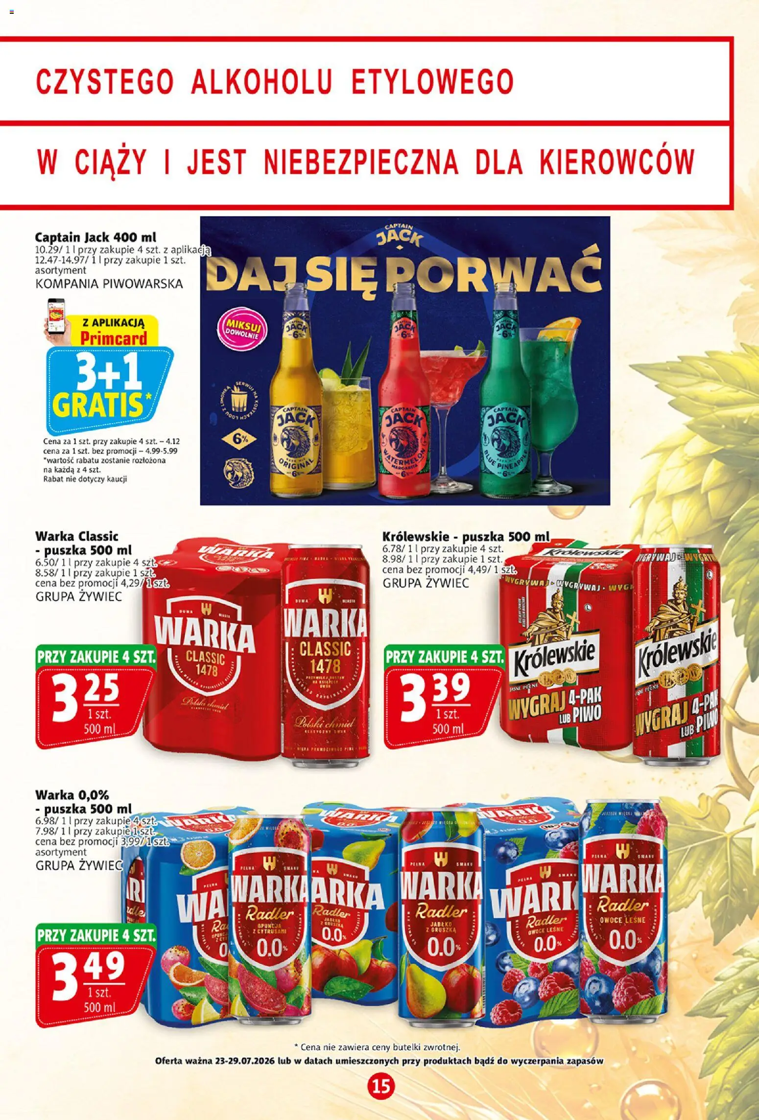 Prim Market gazetka od 23.07.2026 | Strona: 15 | Produkty: Warka, Piwo, Owoce