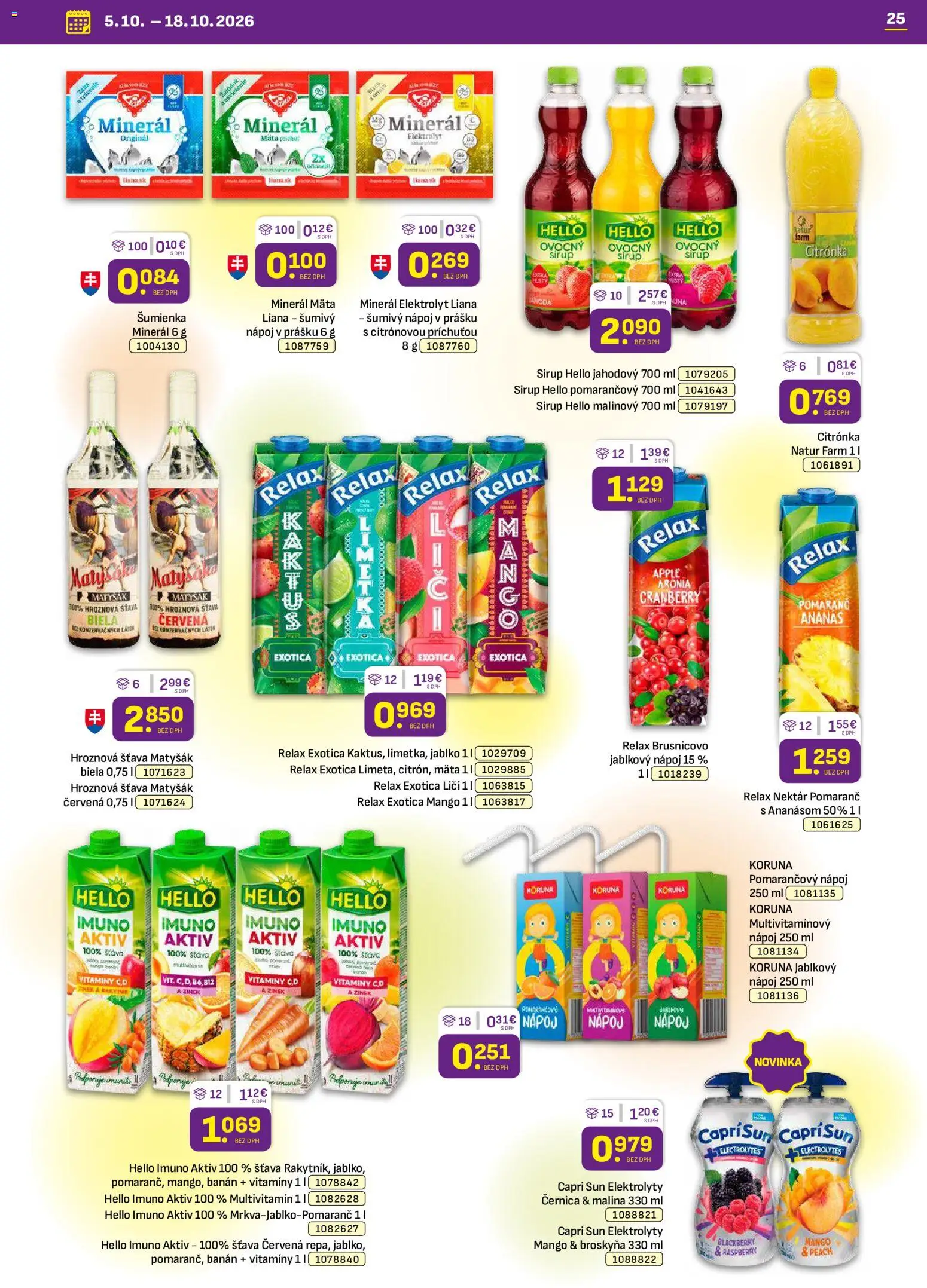 Nové Libex akcie – leták je platný od 05.10.2026 | Strana: 25 | Produkty: Multivitamín, Liči, Ananás, Ovocný sirup