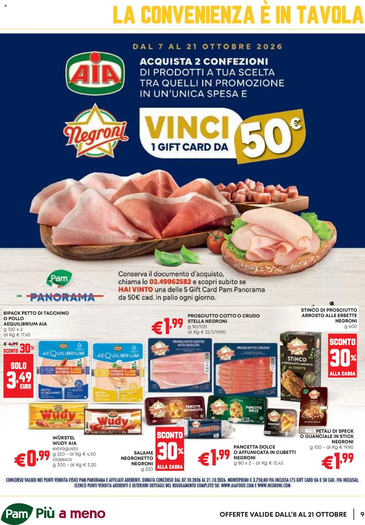Volantino PAM del 08/10/2026 | Pagina: 9 | Prodotti: Prosciutto Cotto, Salame, Tacchino, Wurstel