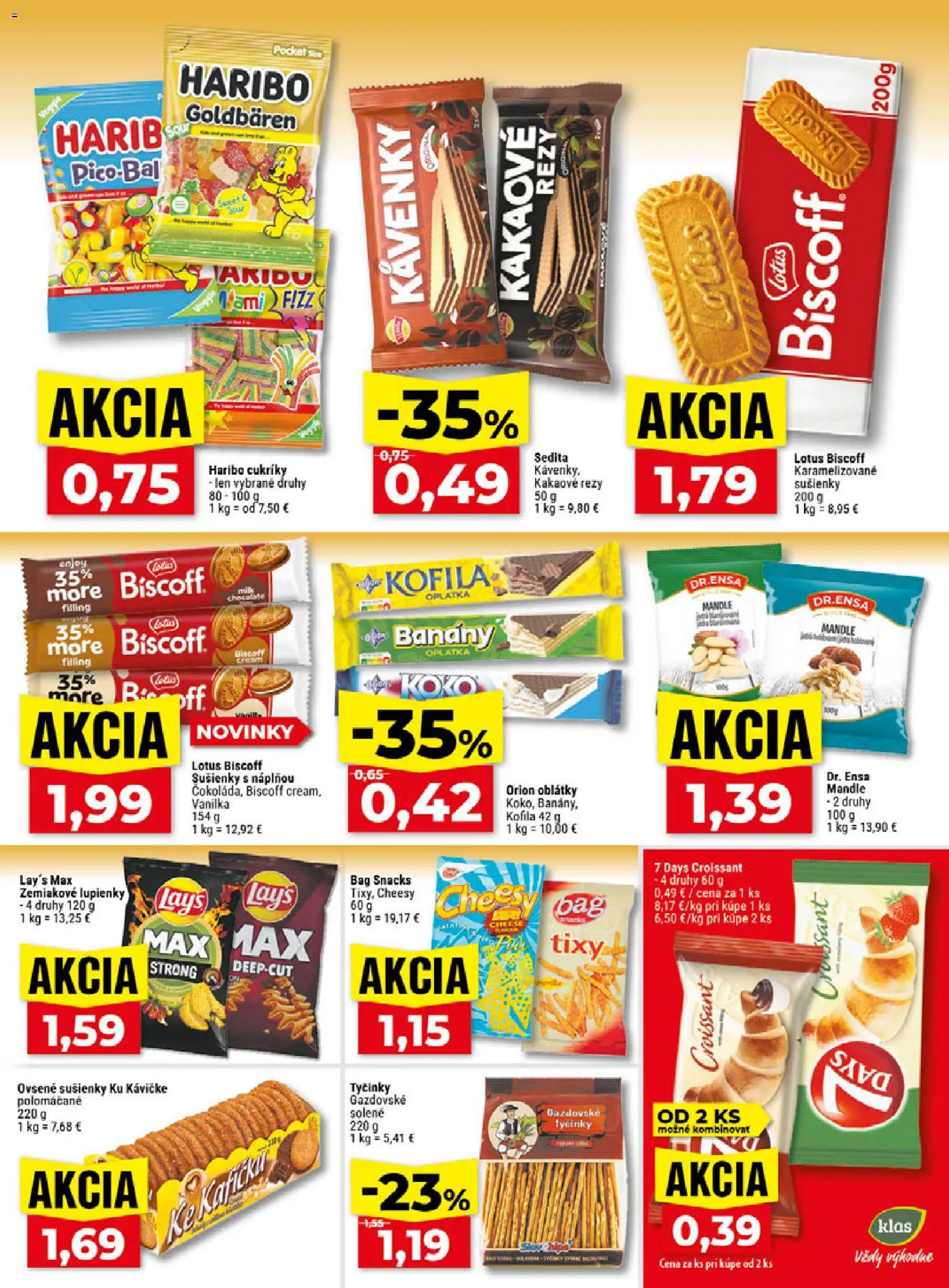 Nové Klas akcie – leták je platný od 02.11.2026 | Strana: 18 | Produkty: Sušienky, Cukríky, Mandle, Vanilka