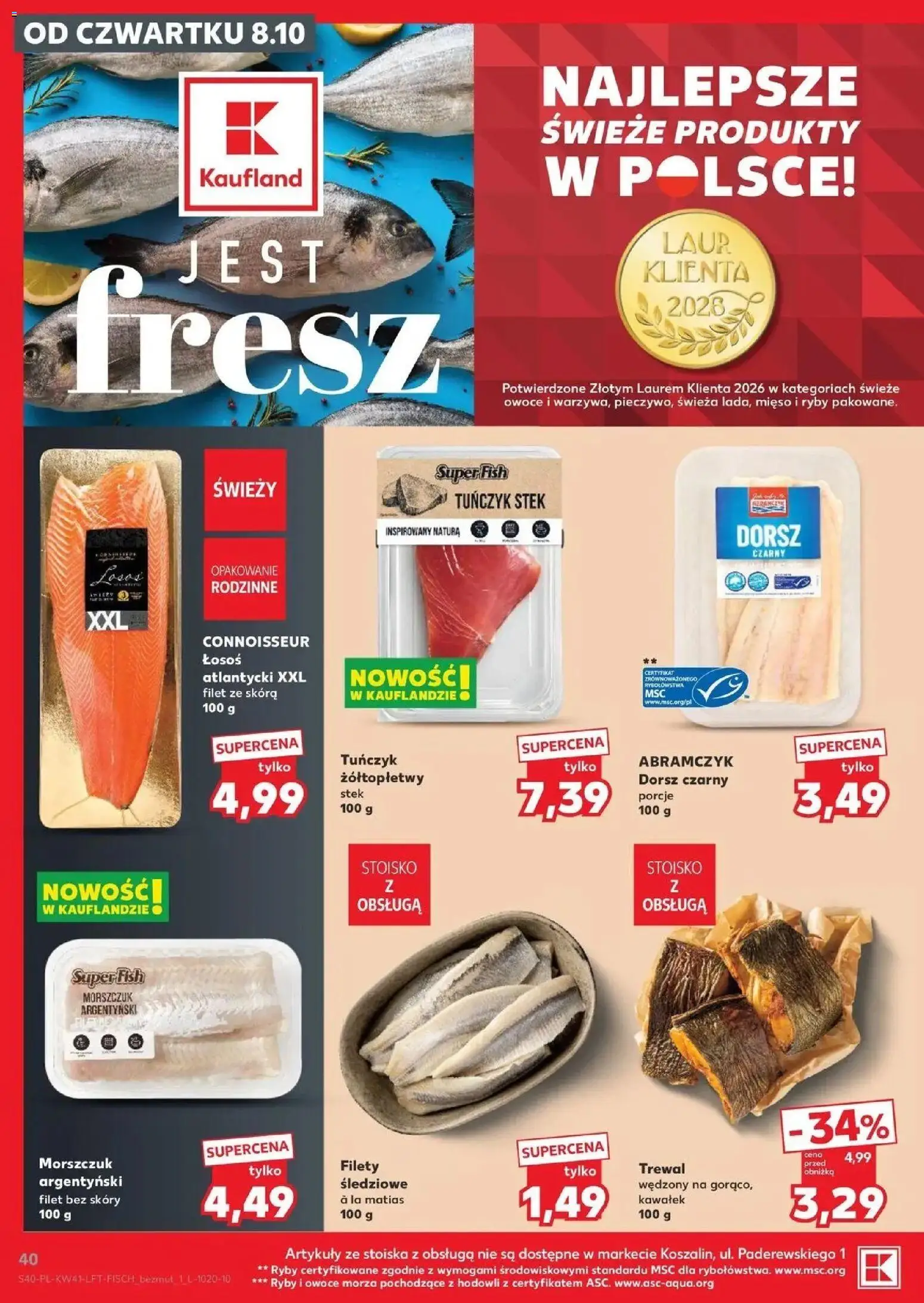 Kaufland aktualna gazetka od 08.10.2026 - od jutra PDF | Strona: 40 | Produkty: Dorsz, Łosoś, Morszczuk, Ryby