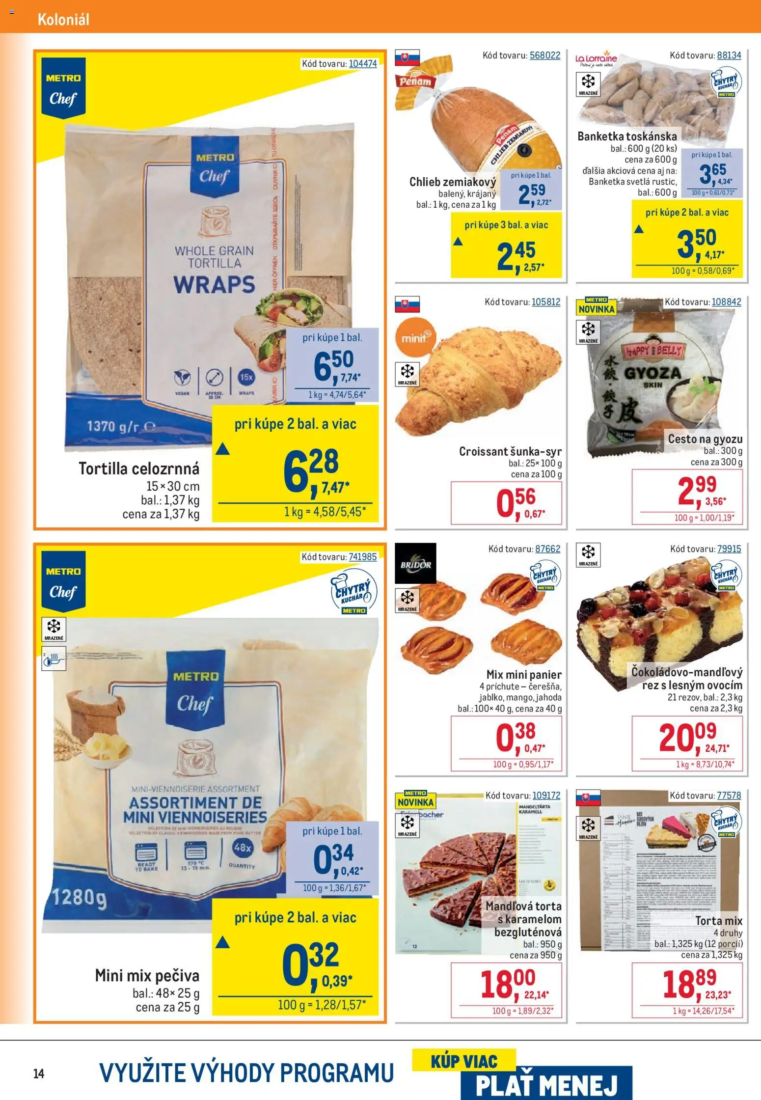 Nové Metro akcie – leták je platný od 15.07.2026 | Strana: 14 | Produkty: Chlieb, Tortilla, Croissant, Svetlá