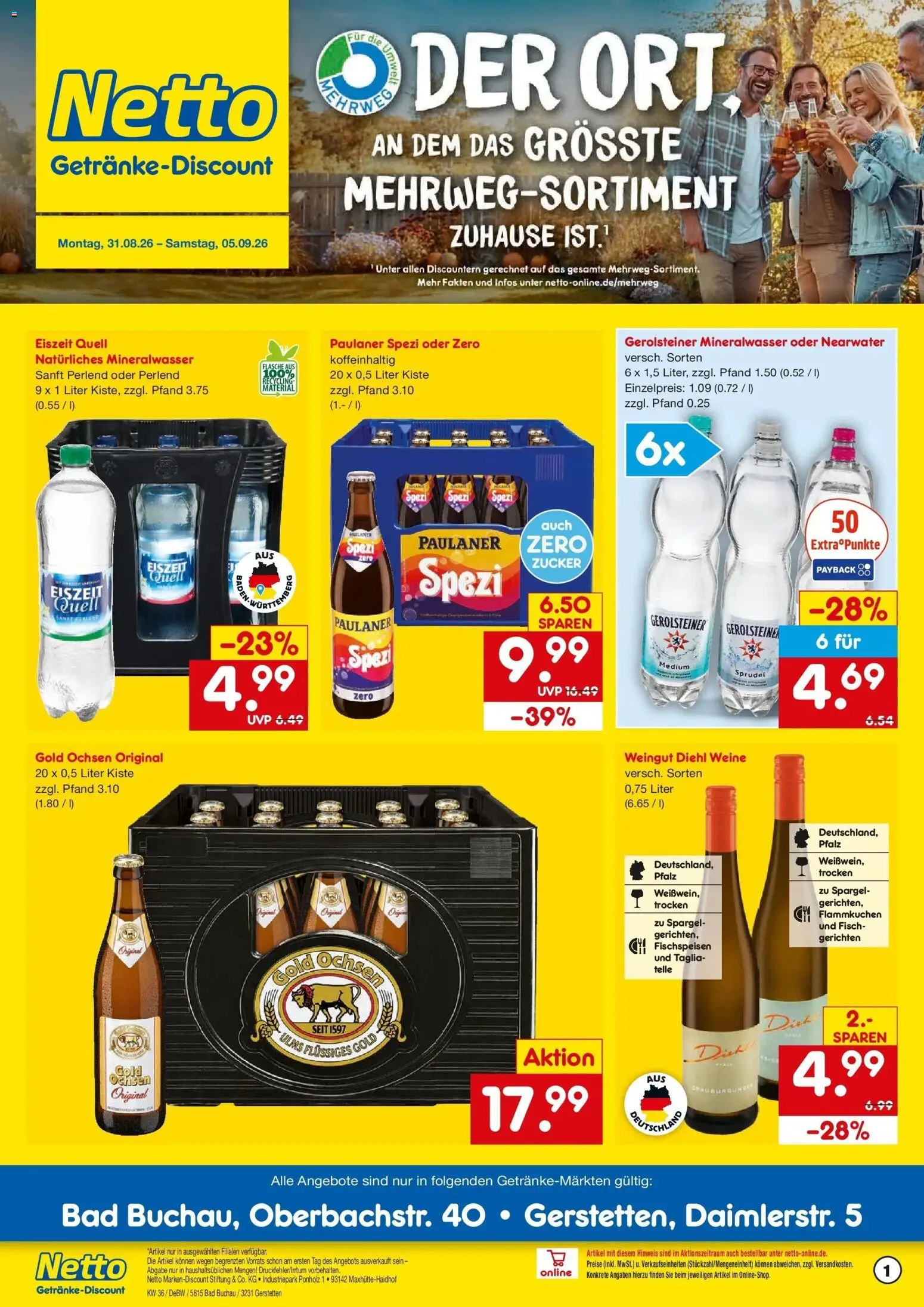 Netto Marken-Discount Prospekt Gerstetten – gültig ab 31.08.2026 | Seite: 1 | Produkte: Spargel, Zucker, Paulaner, Gerolsteiner