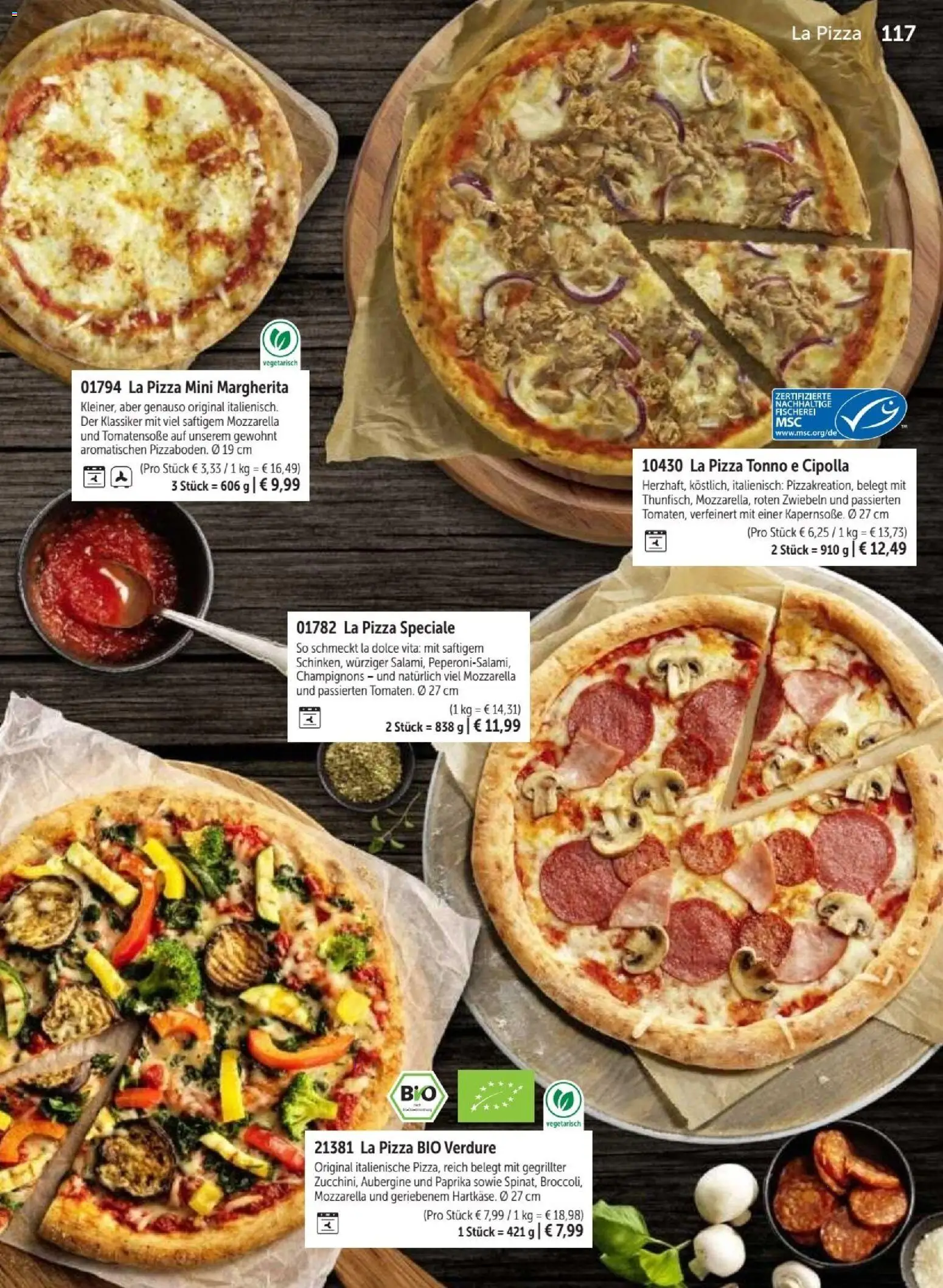 Bofrost Katalog – gültig ab 07.09.2026 | Seite: 117 | Produkte: Mozzarella, Champignons, Aubergine, Pizza
