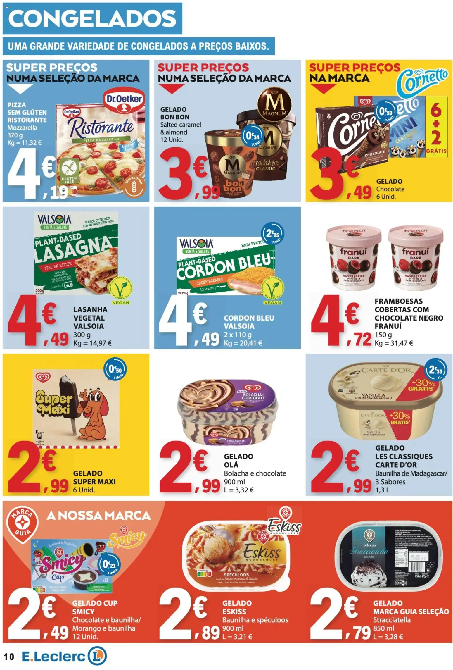 E.Leclerc folheto │ válido de 10/09/2026 | Página: 10 | Produtos: Pizza sem glúten, Lasanha, Gelado, Chocolate
