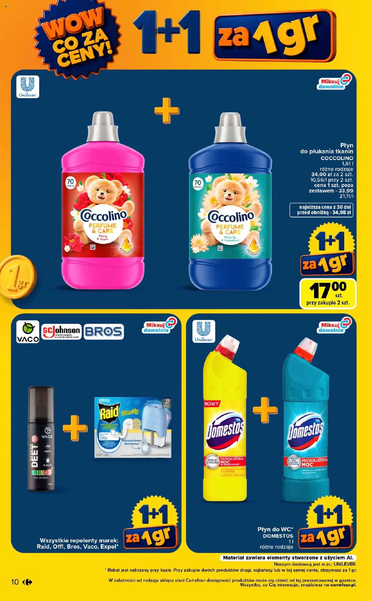 Carrefour gazetka - Wow co za ceny od 10.08.2026 | Strona: 10 | Produkty: Płyn do płukania, Coccolino, Płyn do płukania tkanin, Domestos