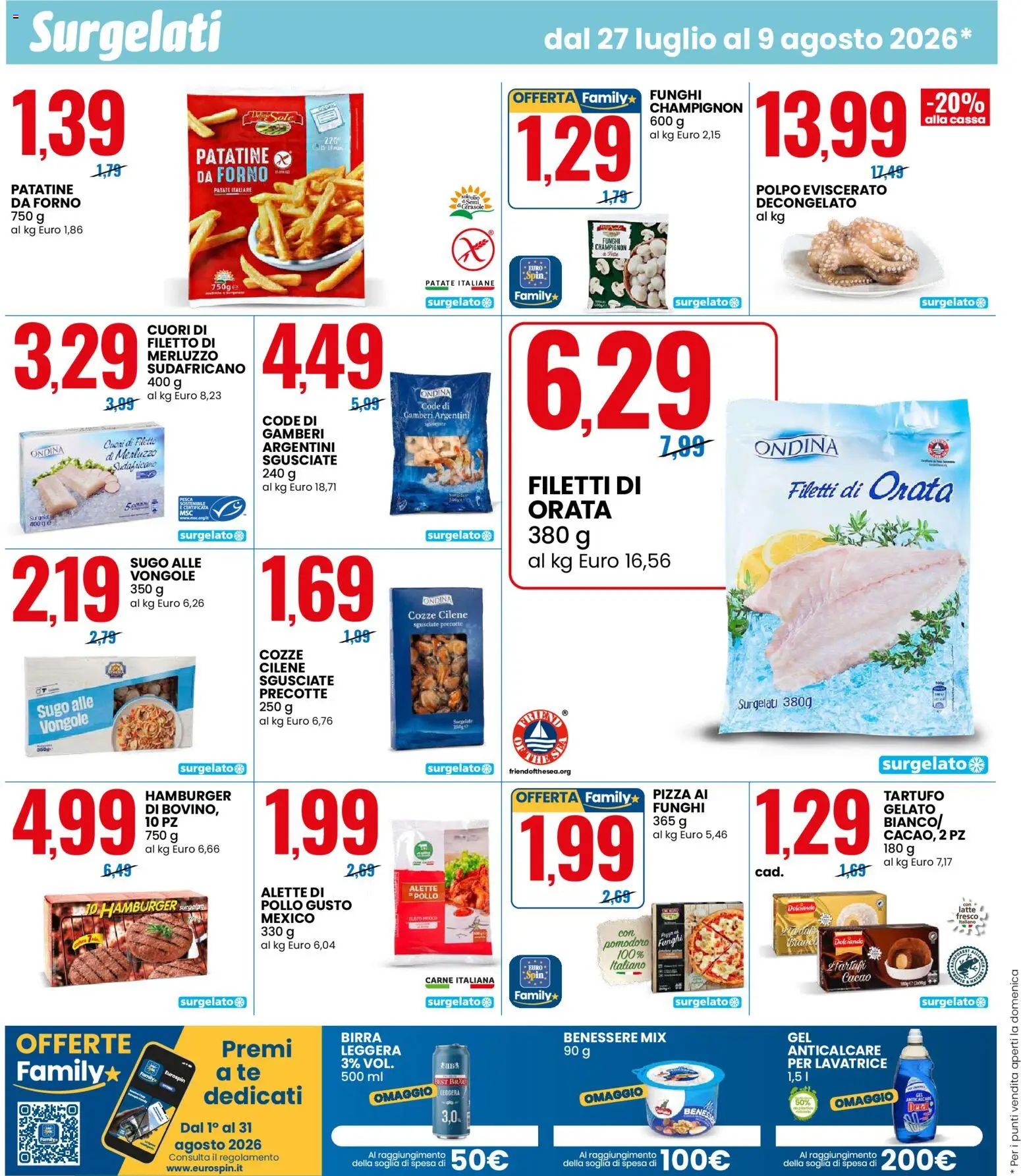 Volantino Eurospin del 27/07/2026 | Pagina: 6 | Prodotti: Vongole, Filetto, Lavatrice, Hamburger