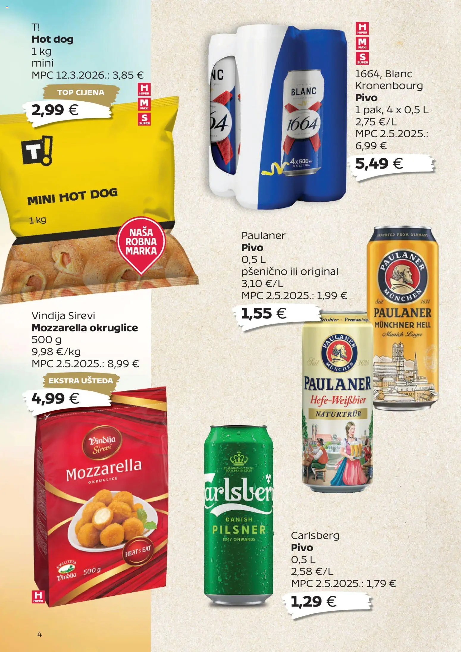 Tommy katalog | vrijedi od 08.06.2026 | Stranica: 4 | Proizvodi: Vindija, Hell, Mozzarella, Pivo