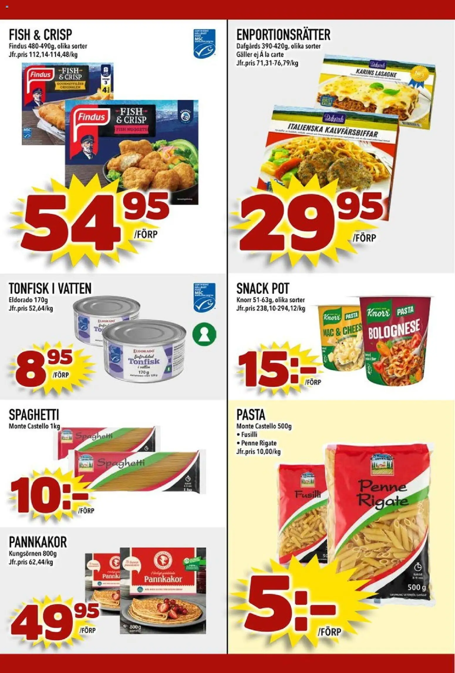 Din Mat reklamblad aktuell från 31/08/2026 | Sida: 6 | Produkter: Lasagne, Galler, Spaghetti, Tonfisk