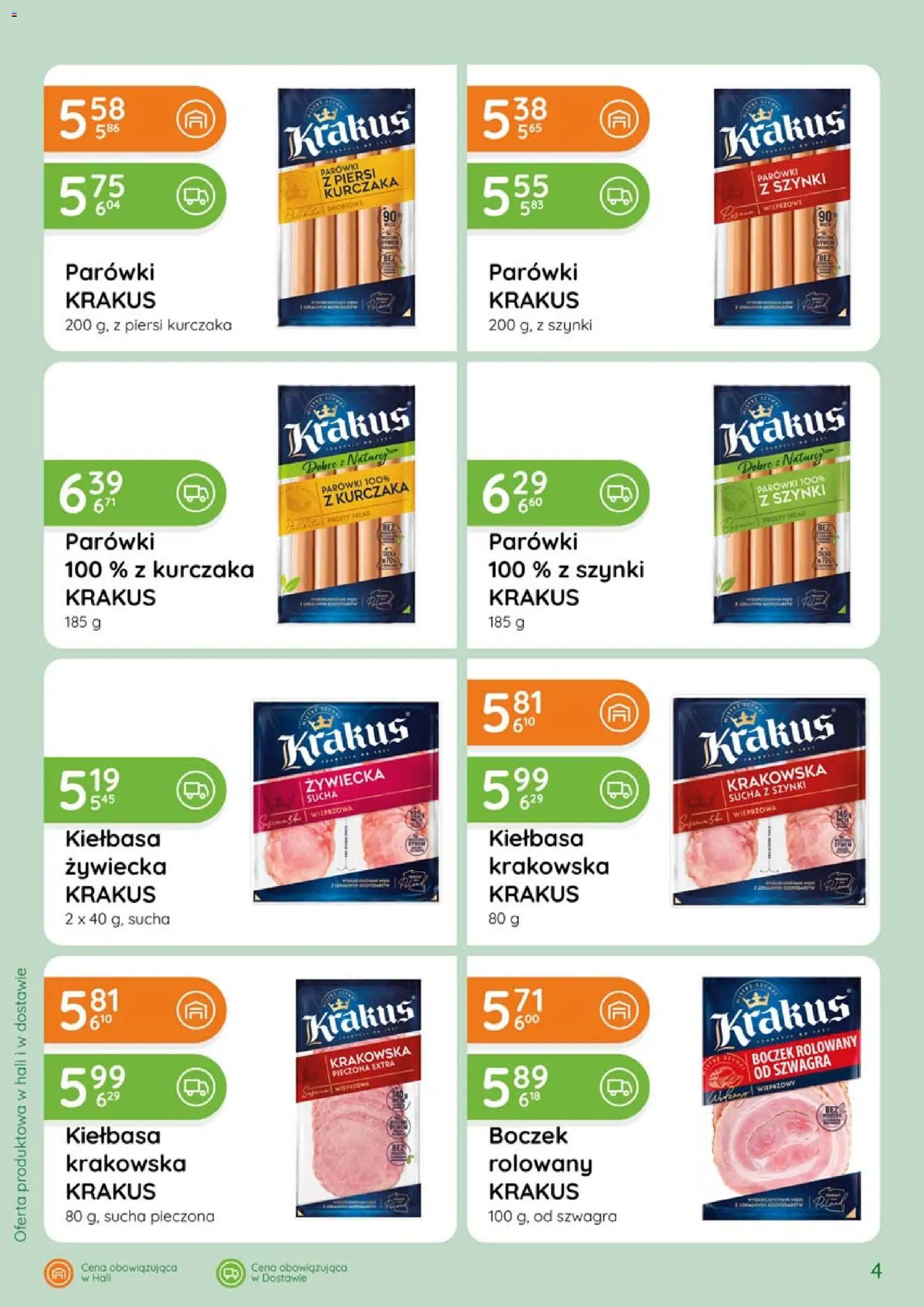 Eurocash gazetka - Katalog Wędlin od 07.05.2026 | Strona: 4 | Produkty: Kiełbasa, Parówki, Kiełbasa krakowska, Boczek