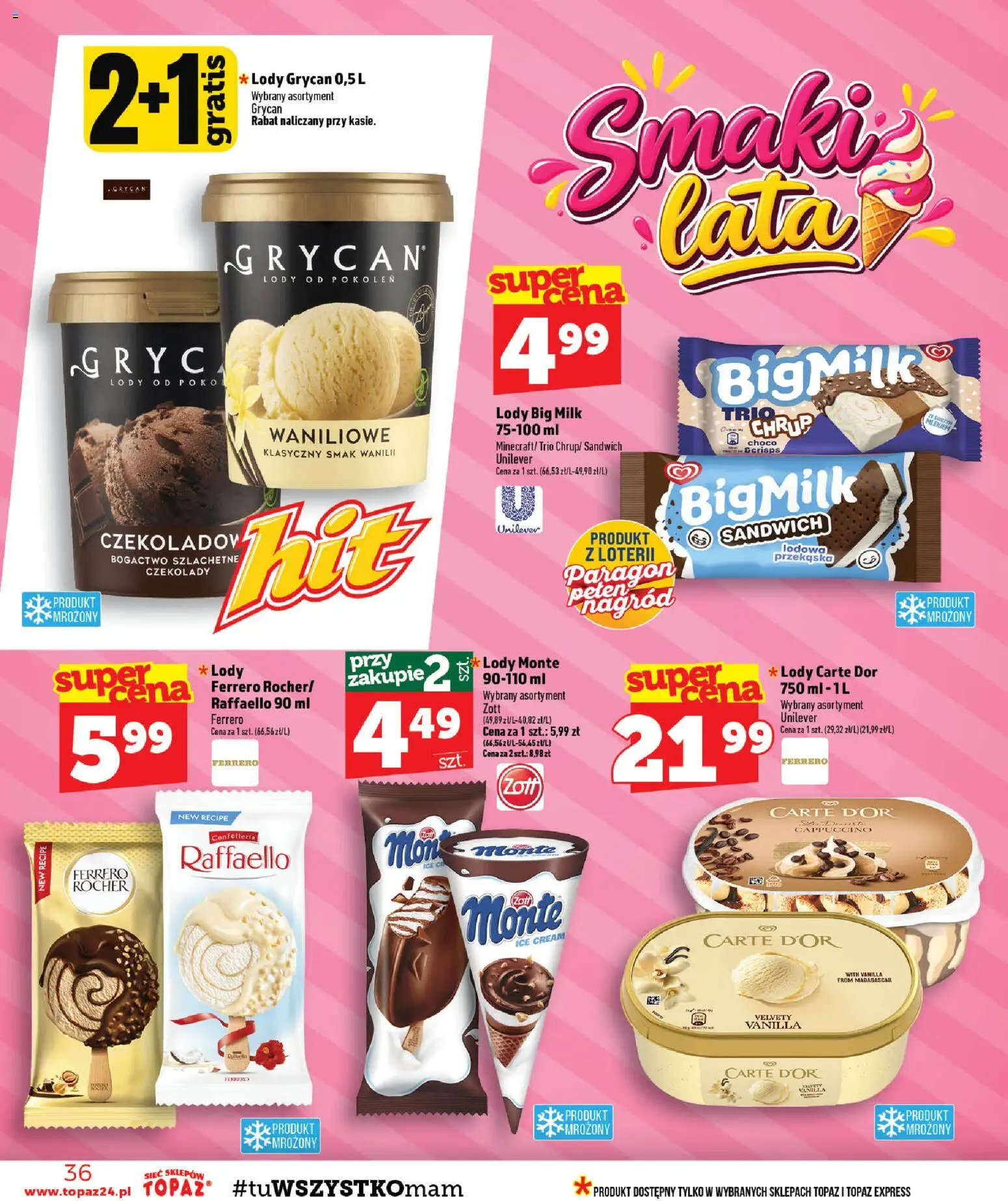 Topaz gazetka - MAZ od 10.09.2026 | Strona: 36 | Produkty: Czekolady, Big Milk, Lody, Ferrero rocher