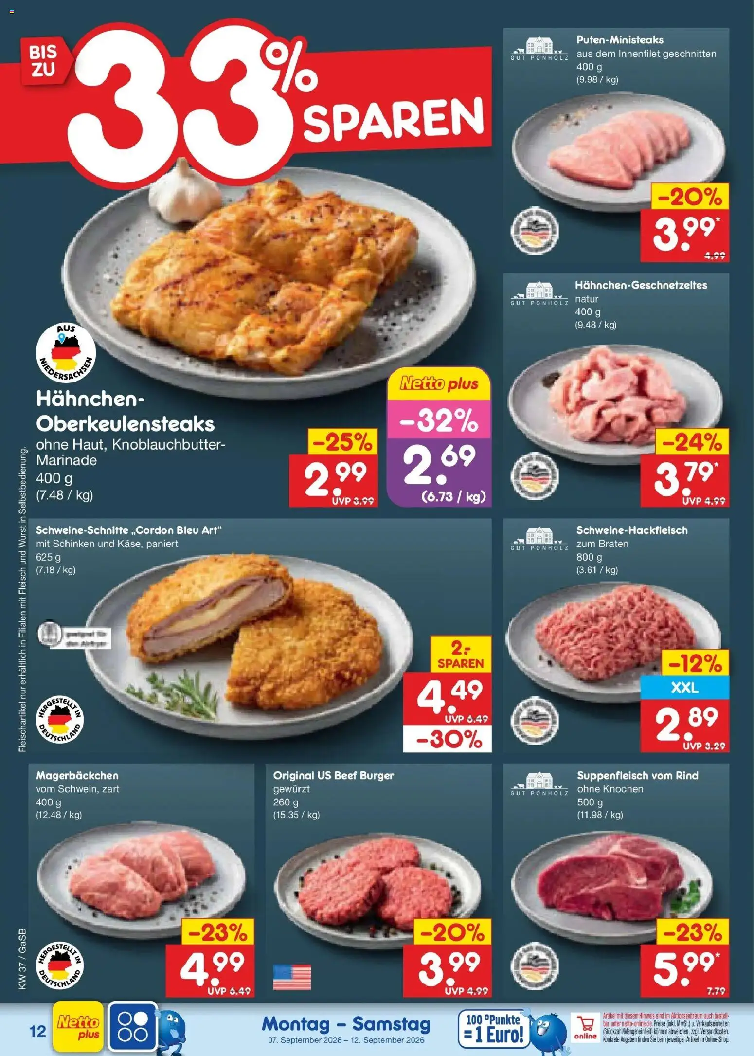 Netto Marken-Discount Prospekt Oldenburg – gültig ab 07.09.2026 | Seite: 18 | Produkte: Hahnchen, Burger, Suppenfleisch, Fleisch