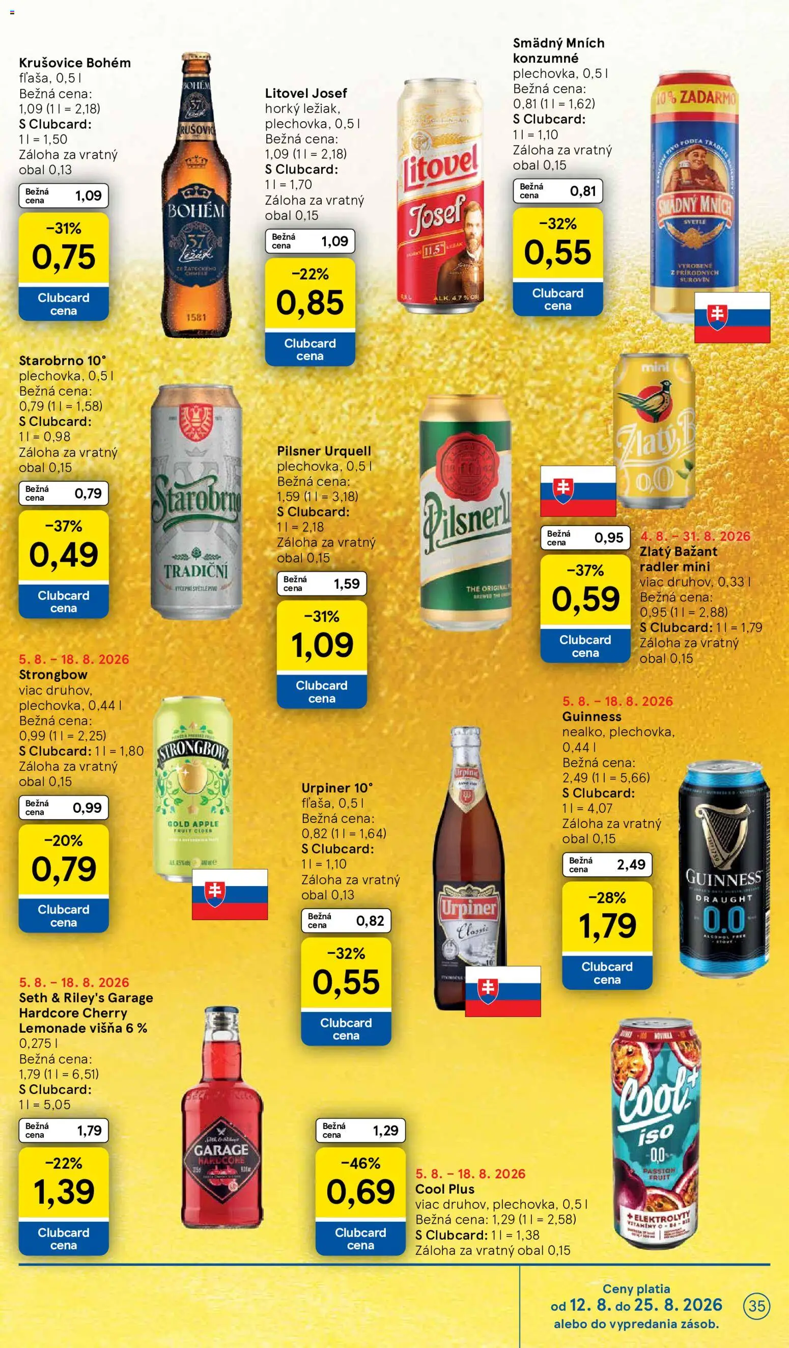 Nové Tesco akcie – leták je platný od 12.08.2026 | Strana: 35 | Produkty: Cider, Apple, Zlatý Bažant, Urpiner