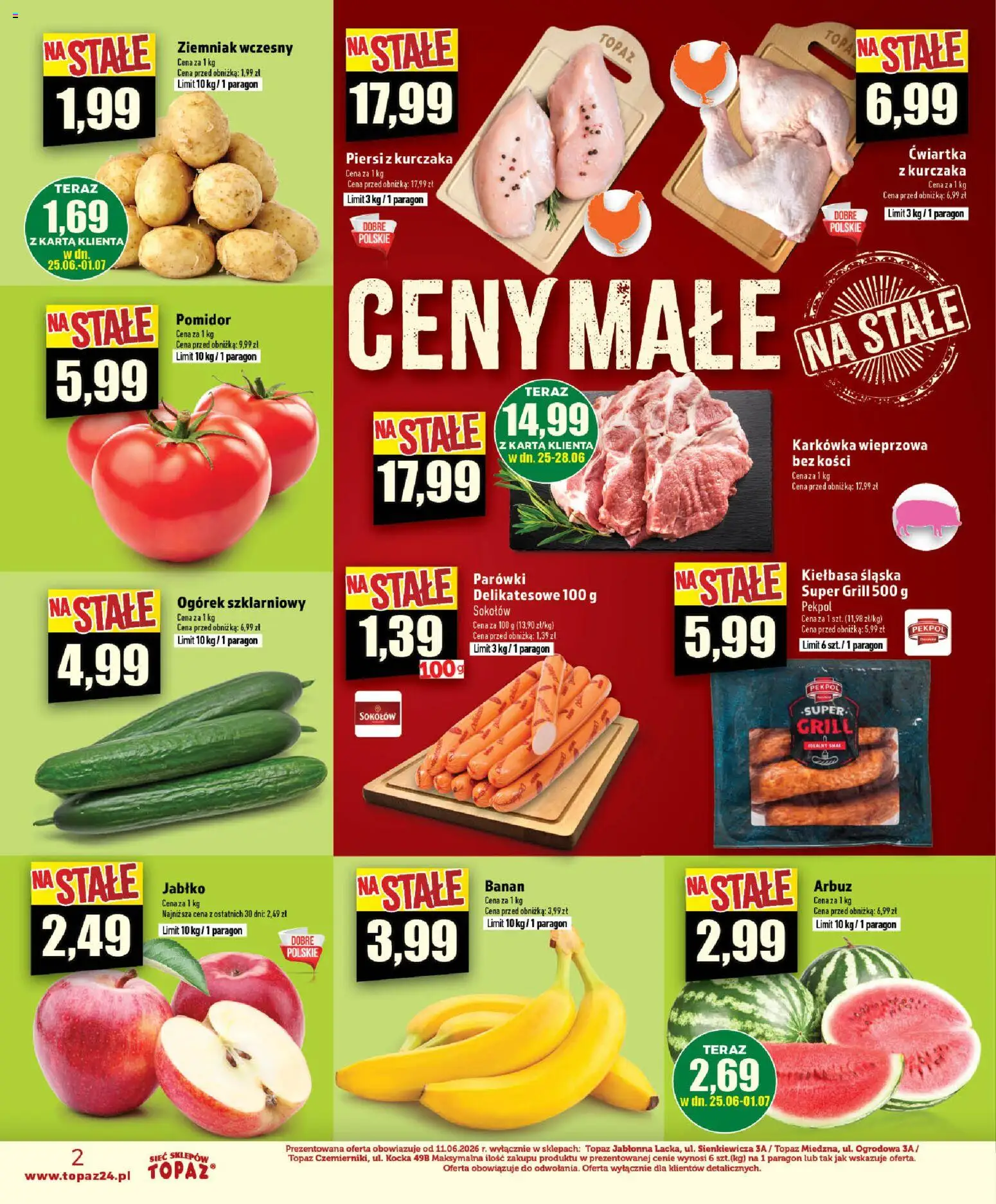 Topaz gazetka - Ceny małe na stałe od 25.06.2026 | Strona: 2 | Produkty: Kiełbasa, Karkówka, Grill, Parówki