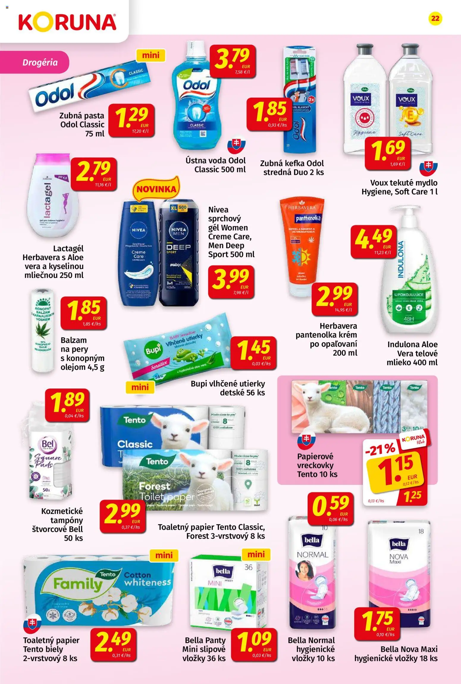 Nové Koruna akcie – leták je platný od 31.07.2026 | Strana: 22 | Produkty: Zubná kefka, Toaletný papier, Vreckovky