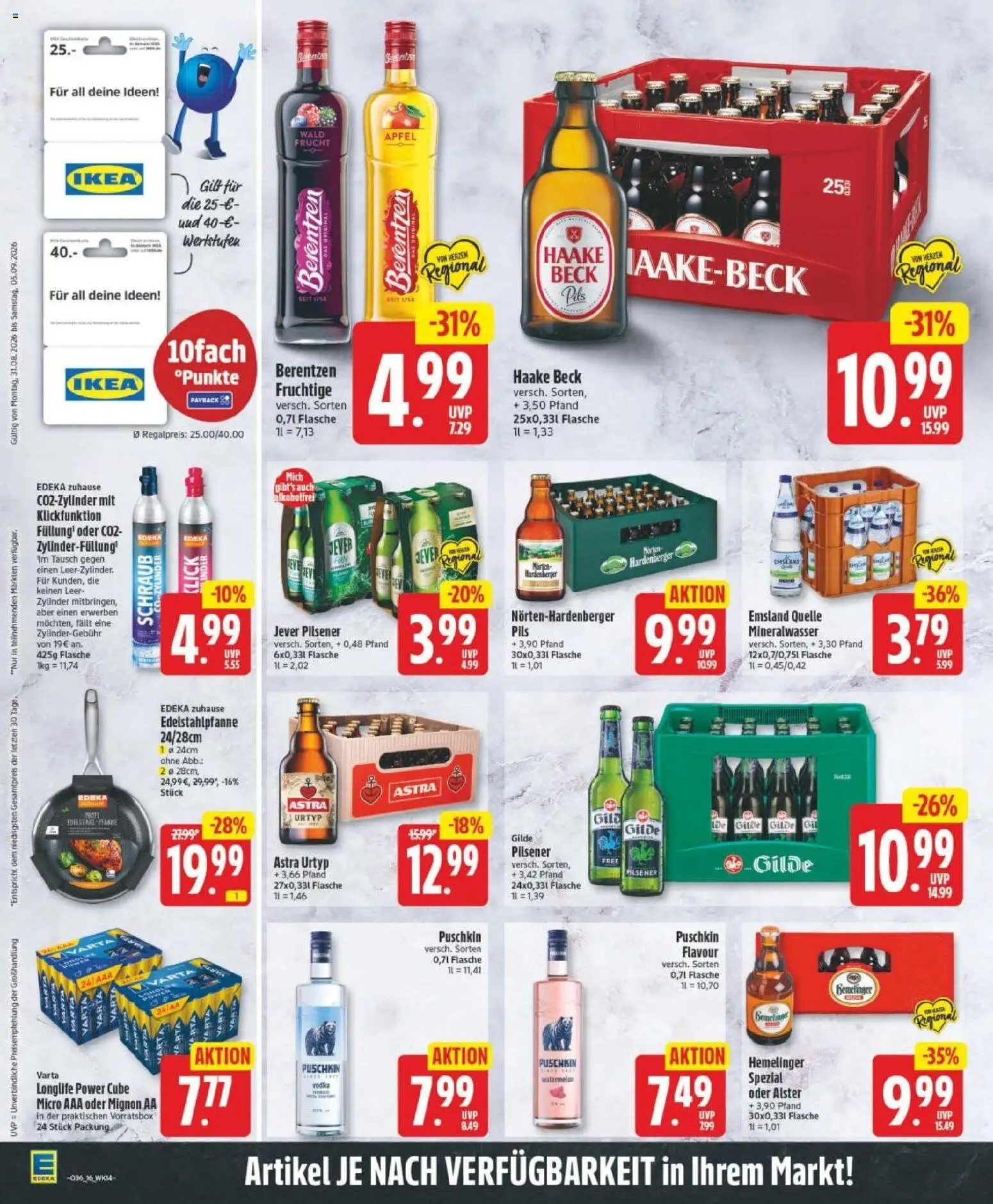Edeka Prospekt Bremen – gültig ab 31.08.2026 | Seite: 18 | Produkte: Pils, Astra, Jever, Vodka