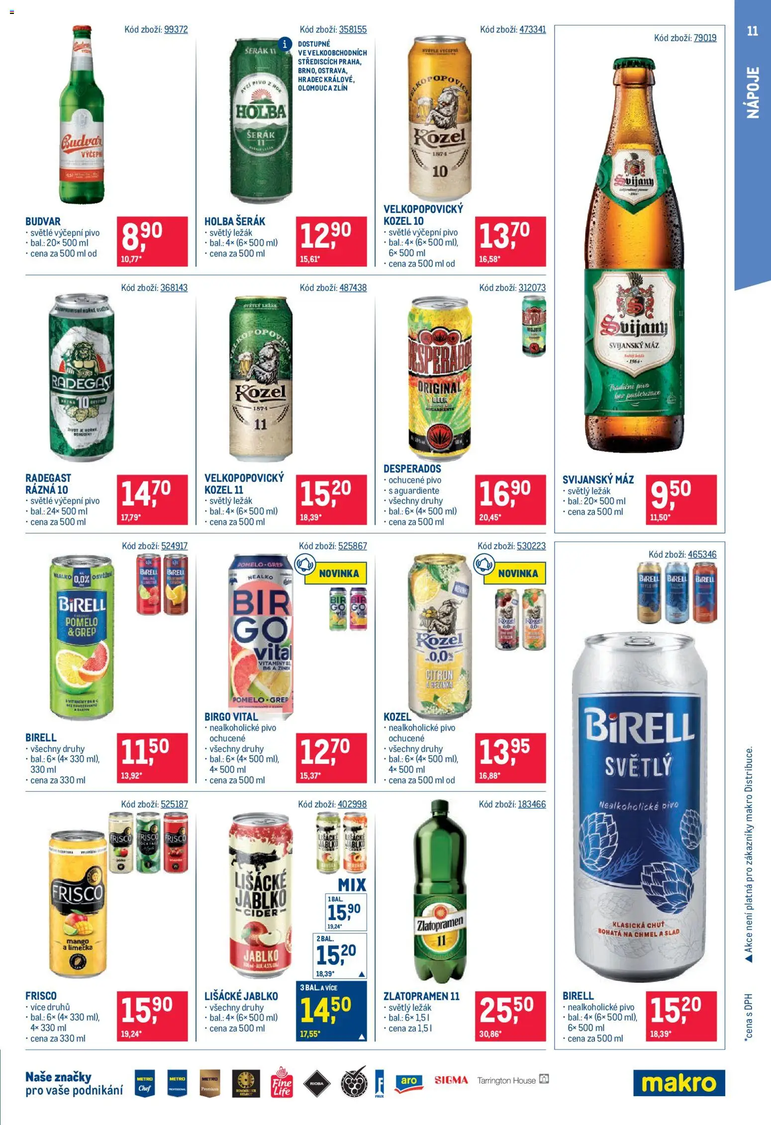 Makro leták - Maloobchod od 17.06.2026 | Strana: 11 | Produkty: Pivo, Frisco, Velkopopovický Kozel, Nealkoholické pivo