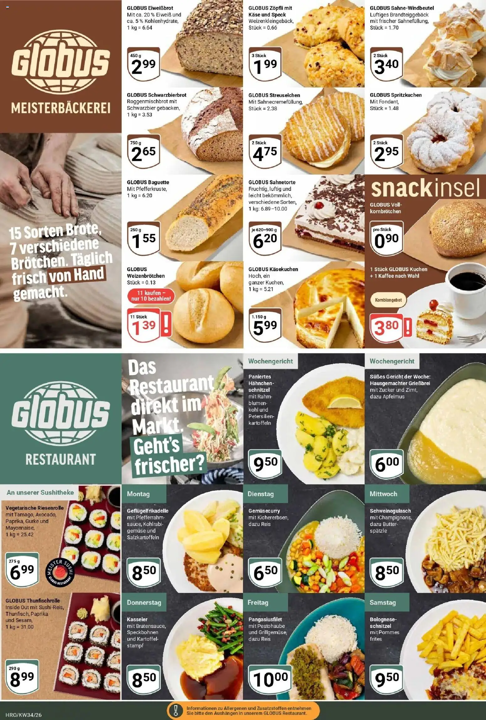 Globus Prospekt Rostock (ab 17.08.2026) » Angebote online | Seite: 12 | Produkte: Schnitzel, Gemüse, Zucker, Kuchen