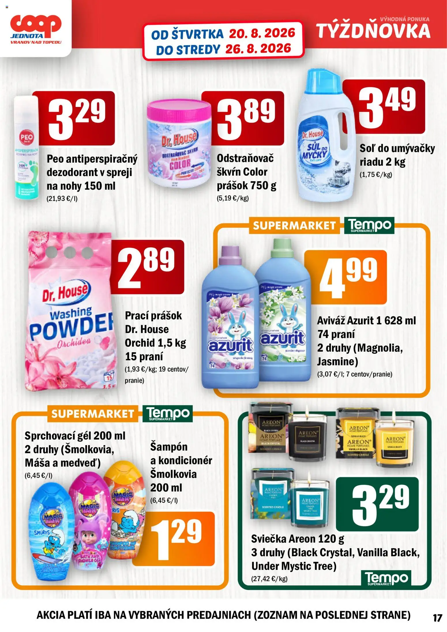 Nové COOP Jednota akcie – leták je platný od 20.08.2026 | Strana: 17 | Produkty: Soľ do umývačky, Prací prášok, Soľ, Orchidea