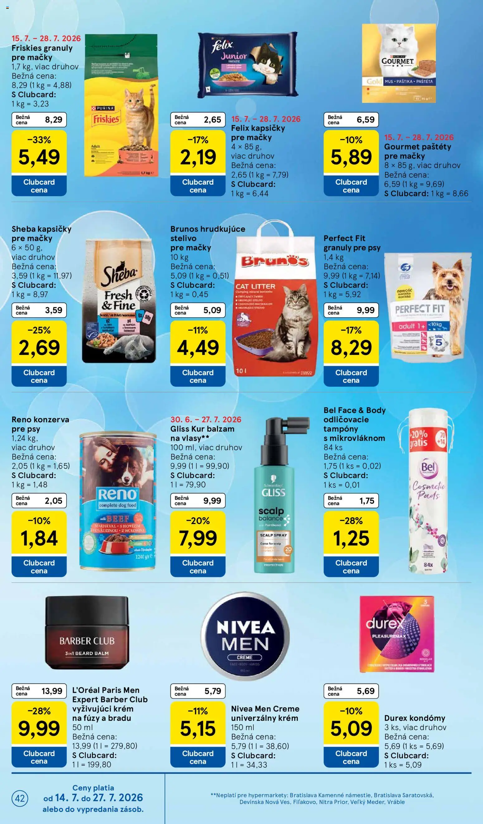 Nové Tesco akcie – leták je platný od 15.07.2026 | Strana: 42 | Produkty: Felix, Nivea, Friskies, Krém