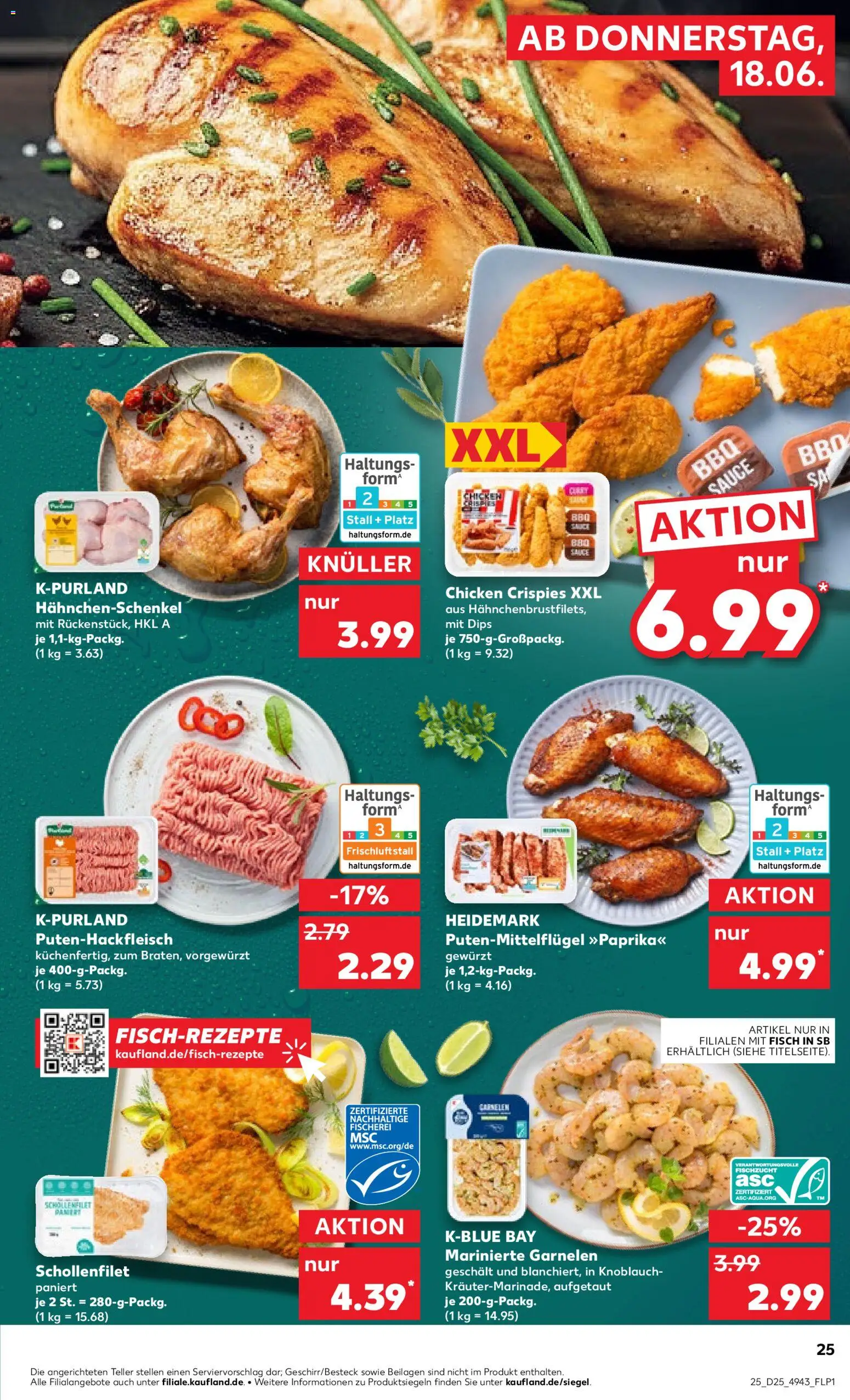 Kaufland Prospekt Köln – gültig ab 18.06.2026 | Seite: 25 | Produkte: Hahnchenschenkel, Garnelen, Fisch, Knoblauch