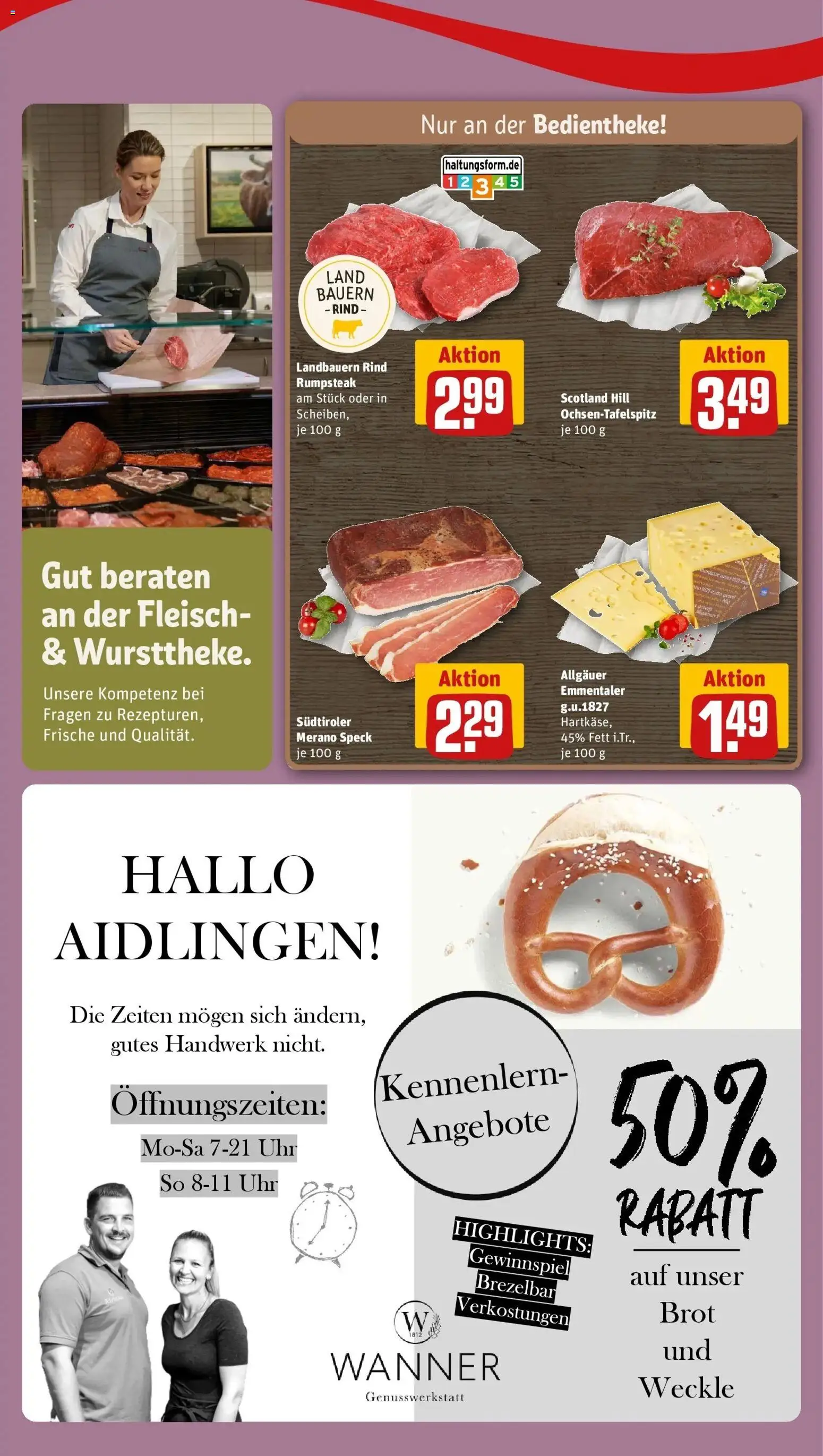 REWE Prospekt ab 21.09.2026 zum Blättern » Angebote | Seite: 2 | Produkte: Rumpsteak, Brot, Fleisch, Uhr